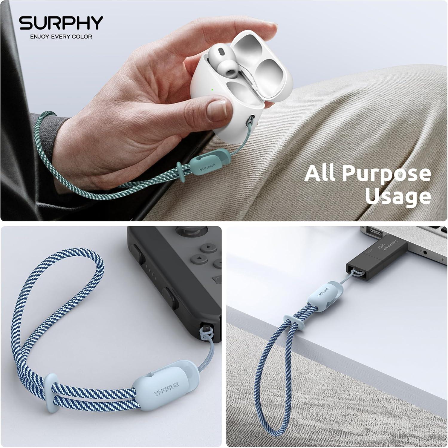 imageSURPHY 2 Pack Phone Lanyard for Cellphone Case Phone Wrist Strap for Case Cellphone Strap with 2Color Braided Charm Wrist Lanyard for Women and Men Black ampamp GrayCloud Blue Green