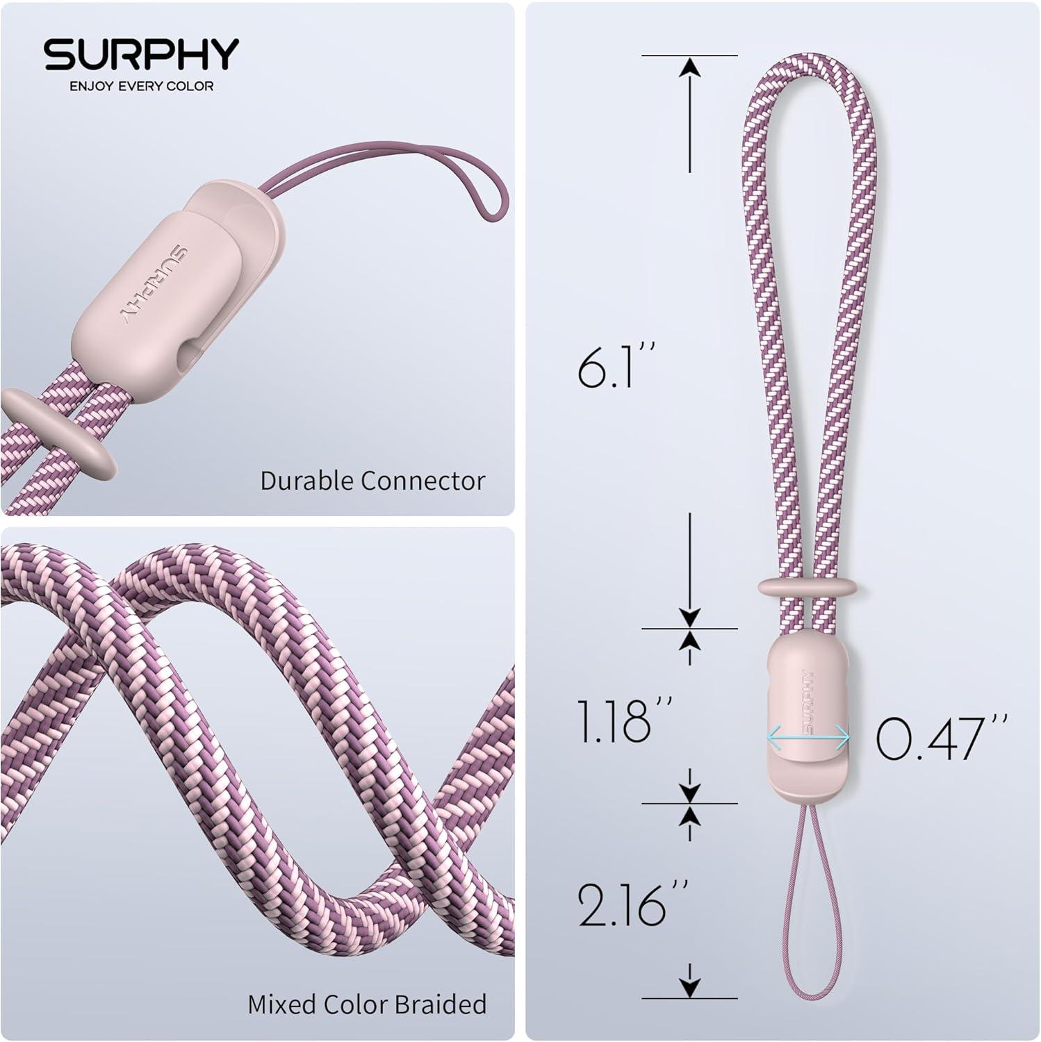 imageSURPHY 2 Pack Phone Lanyard for Cellphone Case Phone Wrist Strap for Case Cellphone Strap with 2Color Braided Charm Wrist Lanyard for Women and Men Black ampamp GrayPink Pink