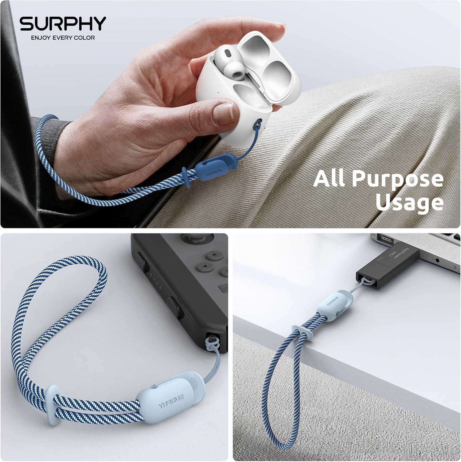 imageSURPHY 2 Pack Phone Lanyard for Cellphone Case Phone Wrist Strap for Case Cellphone Strap with 2Color Braided Charm Wrist Lanyard for Women and Men Black ampamp GrayCloud Blue Blue Jay