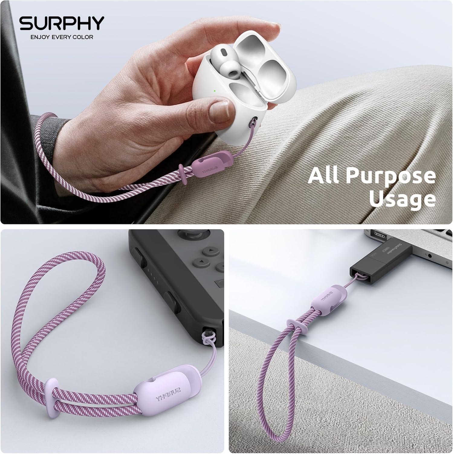 imageSURPHY 2 Pack Phone Lanyard for Cellphone Case Phone Wrist Strap for Case Cellphone Strap with 2Color Braided Charm Wrist Lanyard for Women and Men Black ampamp GrayLilac Lilac Purple