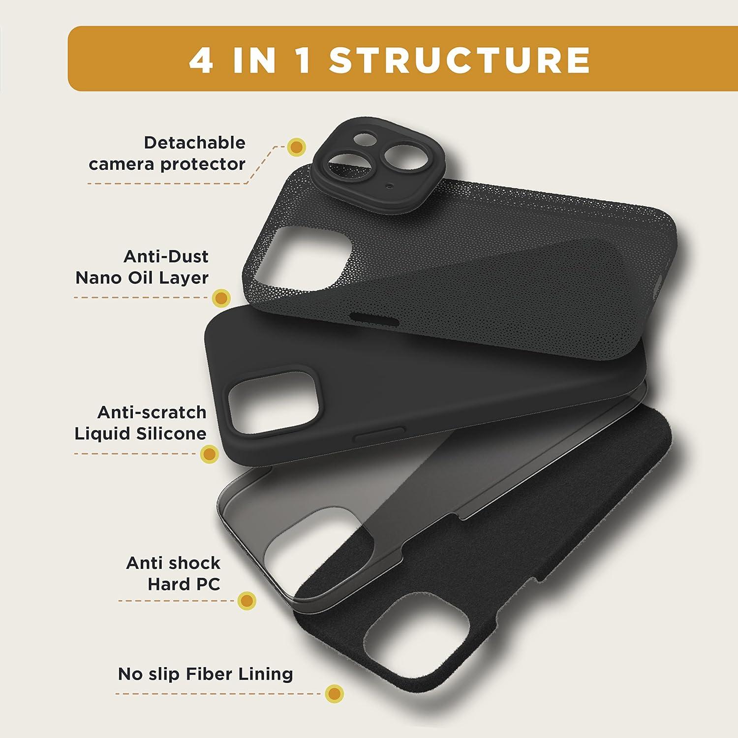 imageSURPHY 3 in 1 Designed for iPhone 13 Case with Screen Protector Hard Camera Protector Liquid Silicone Phone Case with Replaceable Camera Protector Pine GreenBlack