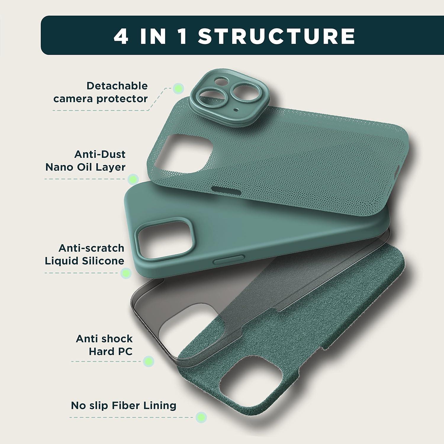 imageSURPHY 3 in 1 Designed for iPhone 13 Case with Screen Protector Hard Camera Protector Liquid Silicone Phone Case with Replaceable Camera Protector Pine GreenPine Green