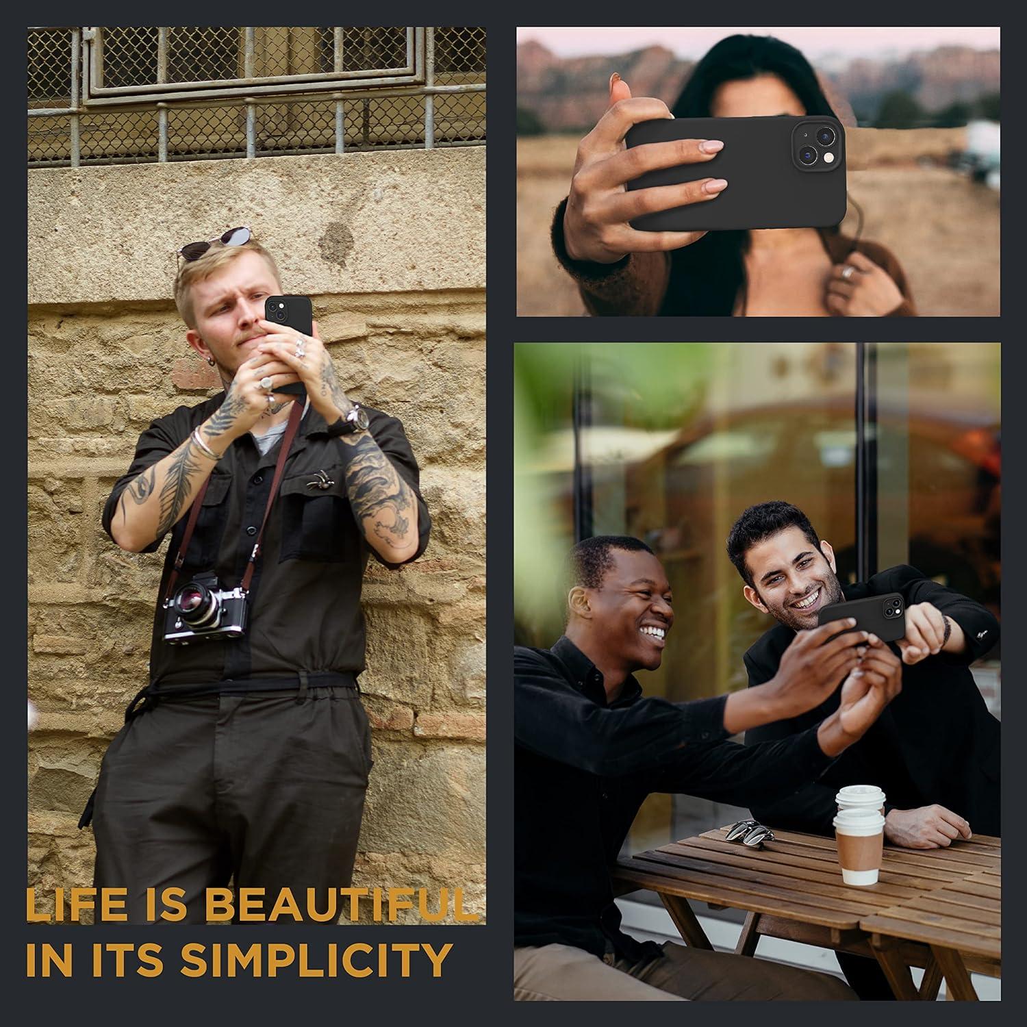 imageSURPHY 3 in 1 Designed for iPhone 13 Case with Screen Protector Hard Camera Protector Liquid Silicone Phone Case with Replaceable Camera Protector Pine GreenBlack