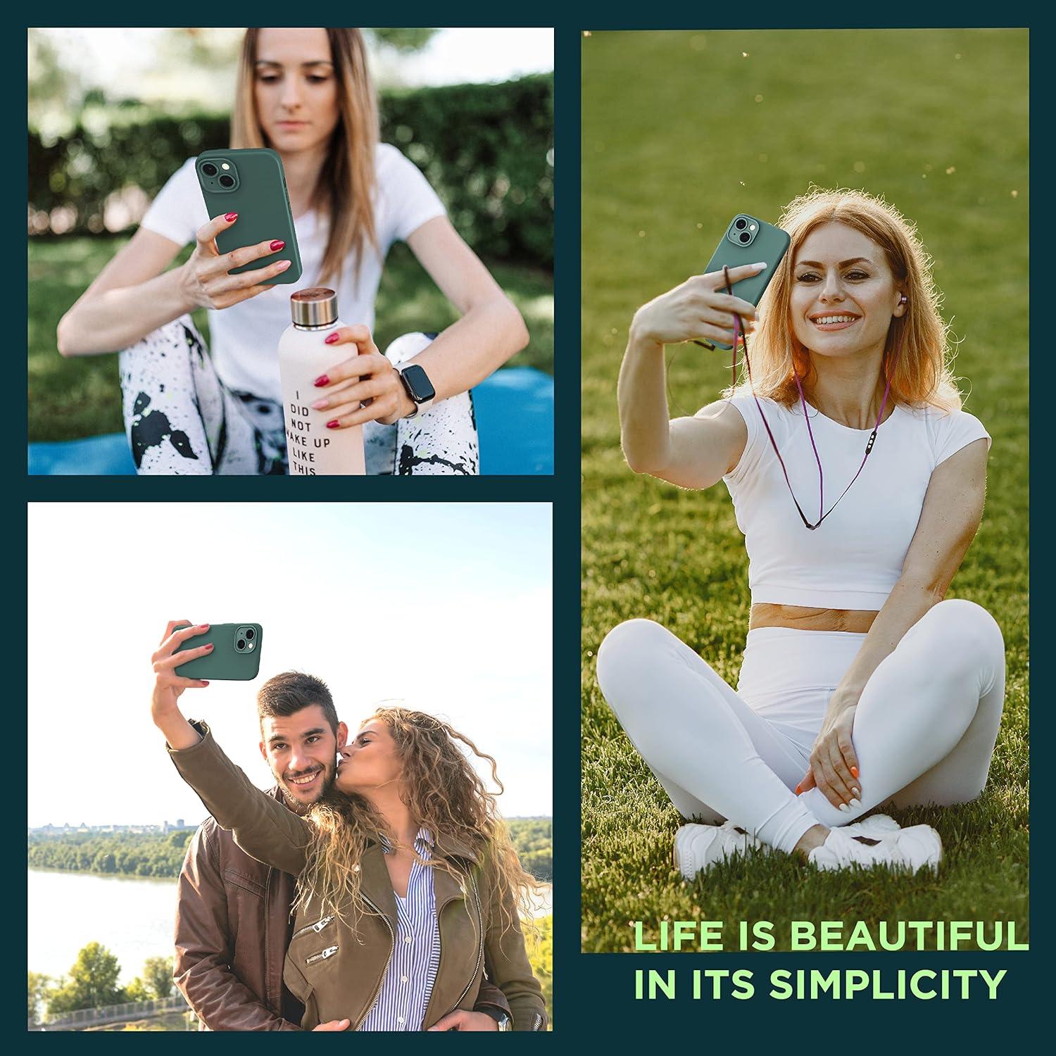 imageSURPHY 3 in 1 Designed for iPhone 13 Case with Screen Protector Hard Camera Protector Liquid Silicone Phone Case with Replaceable Camera Protector Pine GreenPine Green