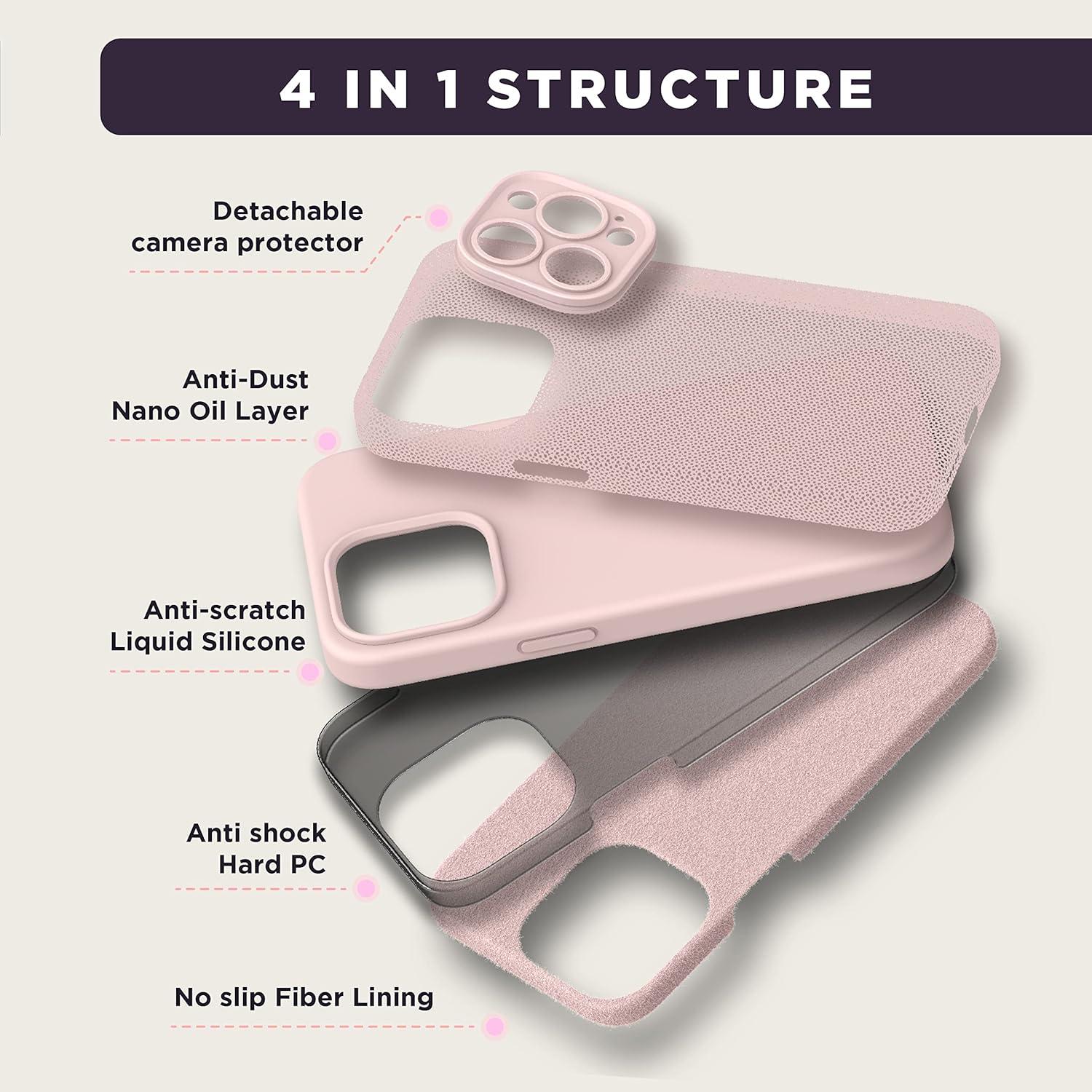 imageSURPHY 3 in 1 Designed for iPhone 13 Pro Case with Screen Protector Hard Camera Protector Liquid Silicone Phone Case with Replaceable Camera Protector Pink Sand