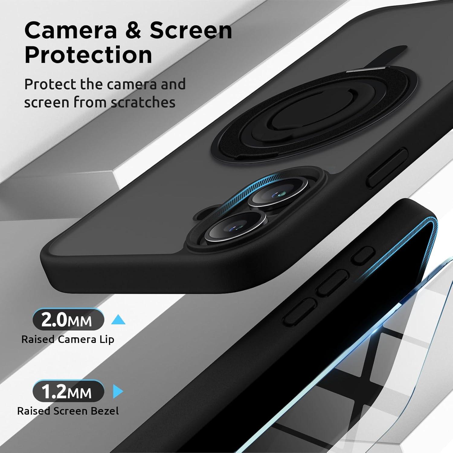 imageSURPHY 360 Magnetic Stand for iPhone 16 Case with Finger Ring Compatible with MagSafe with Screen Protector Ring Stand and Finger Phone Case for 16 61 inch 2024 Frosted BlackFrosted Black