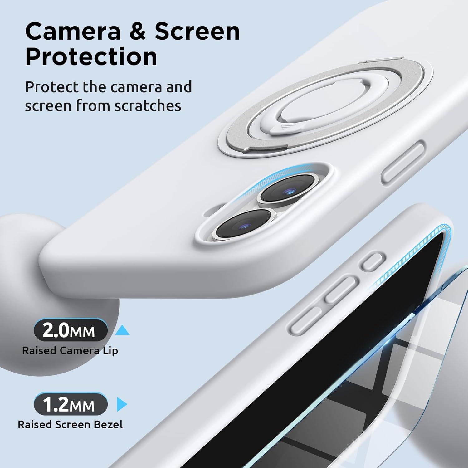 imageSURPHY 360 Magnetic Stand for iPhone 16 Case with Finger Ring Compatible with MagSafe with Screen Protector Ring Stand and Finger Phone Case for 16 61 inch 2024 Frosted BlackWhite Titanium