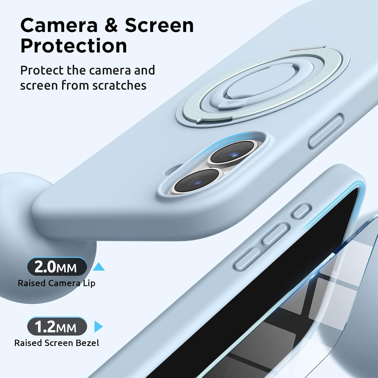 imageSURPHY 360 Magnetic Stand for iPhone 16 Case with Finger Ring Compatible with MagSafe with Screen Protector Ring Stand and Finger Phone Case for 16 61 inch 2024 Frosted BlackCloud Blue