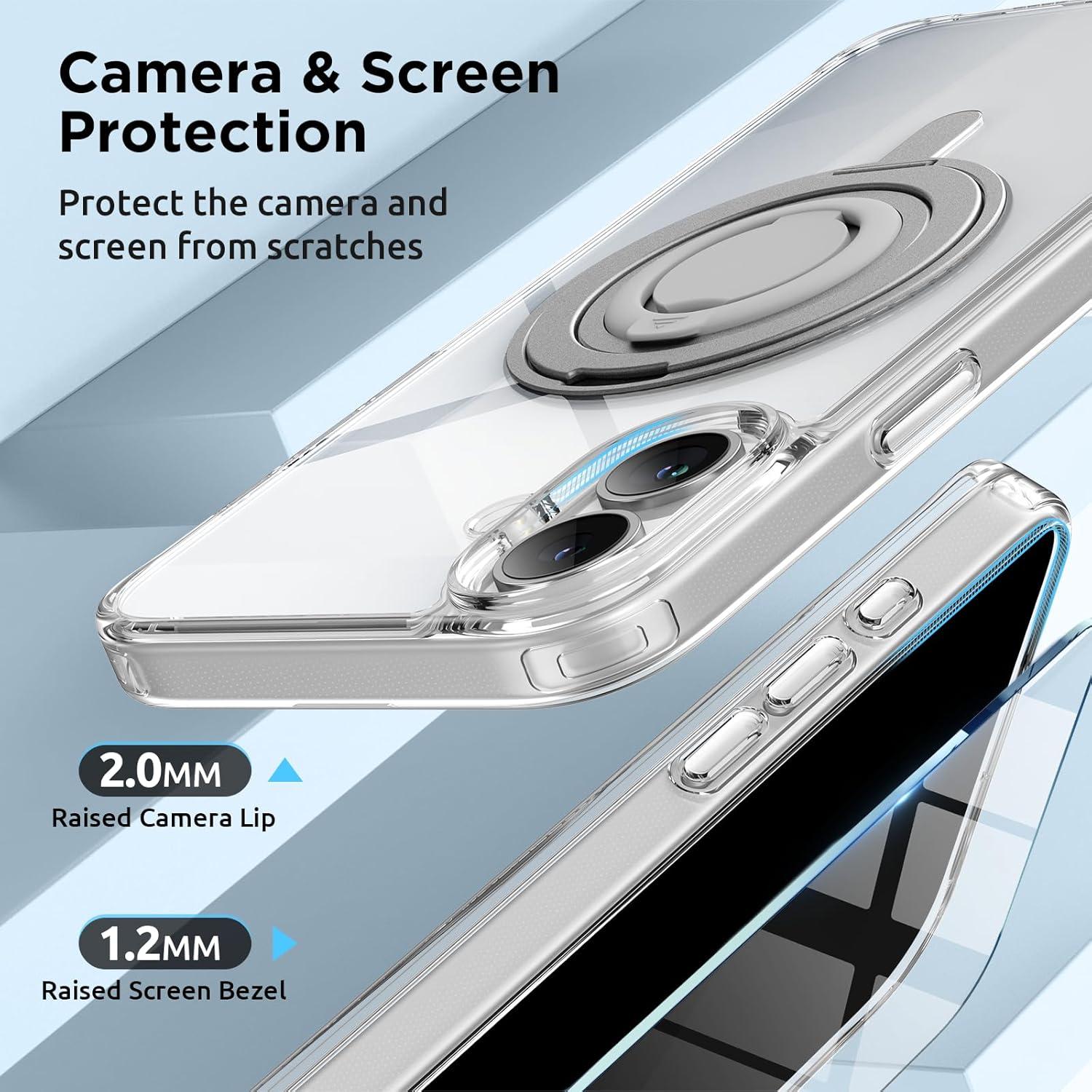 imageSURPHY 360 Magnetic Stand for iPhone 16 Case with Finger Ring Compatible with MagSafe with Screen Protector Ring Stand and Finger Phone Case for 16 61 inch 2024 Frosted BlackClear