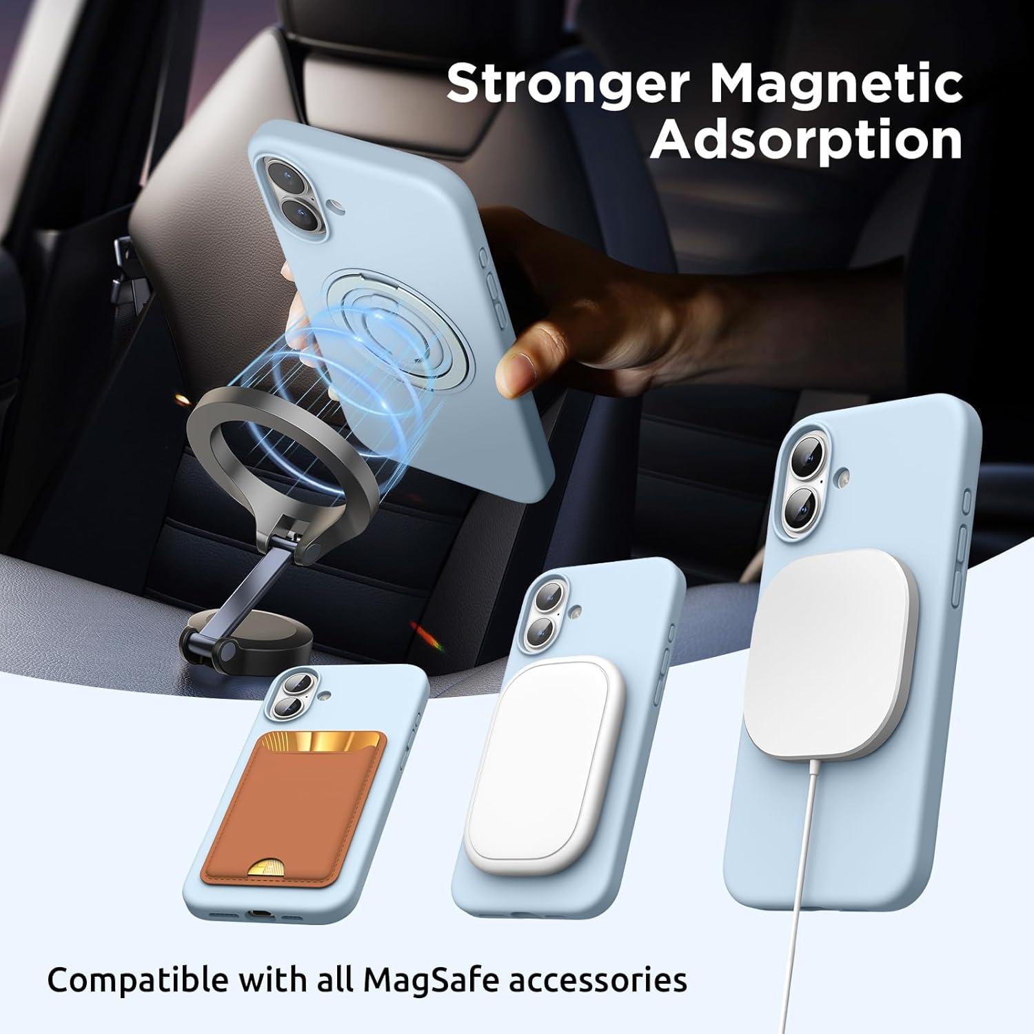 imageSURPHY 360 Magnetic Stand for iPhone 16 Case with Finger Ring Compatible with MagSafe with Screen Protector Ring Stand and Finger Phone Case for 16 61 inch 2024 Frosted BlackCloud Blue