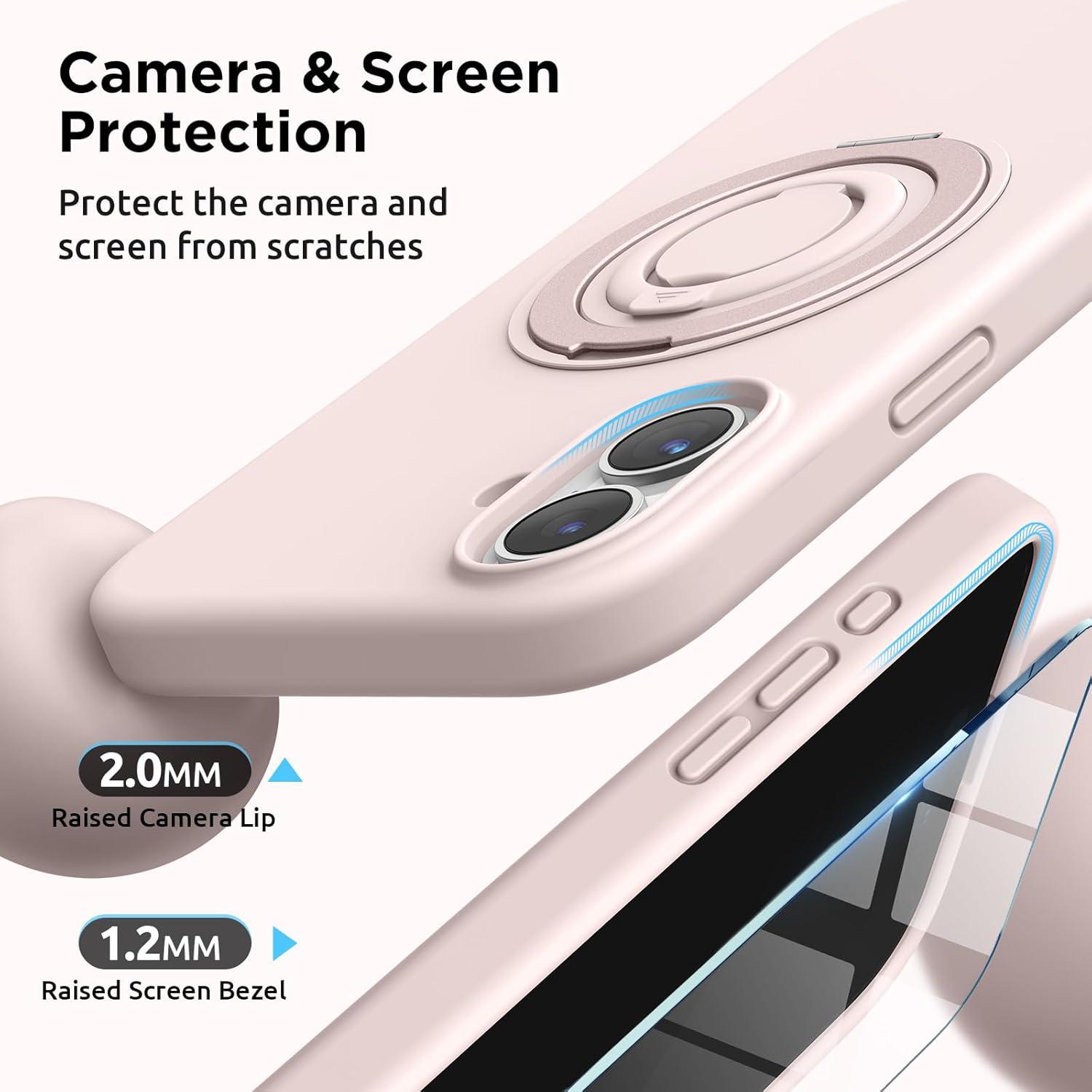 imageSURPHY 360 Magnetic Stand for iPhone 16 Case with Finger Ring Compatible with MagSafe with Screen Protector Ring Stand and Finger Phone Case for 16 61 inch 2024 Frosted BlackLight Pink