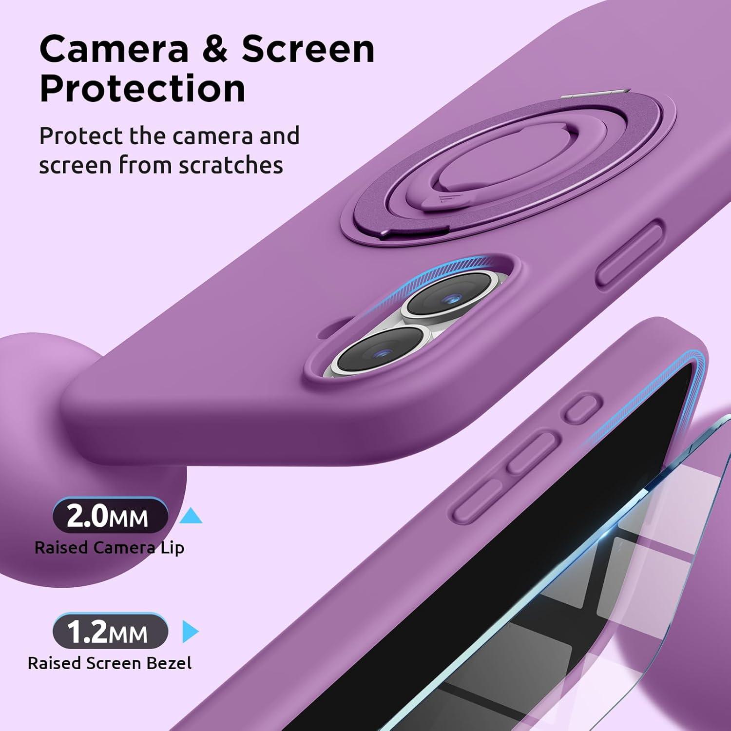 imageSURPHY 360 Magnetic Stand for iPhone 16 Plus Case with Finger Ring Compatible with MagSafe with Screen Protector Ring Stand and Finger Phone Case for 16 Plus 67 inch 2024 Frosted BlackOrchid Purple