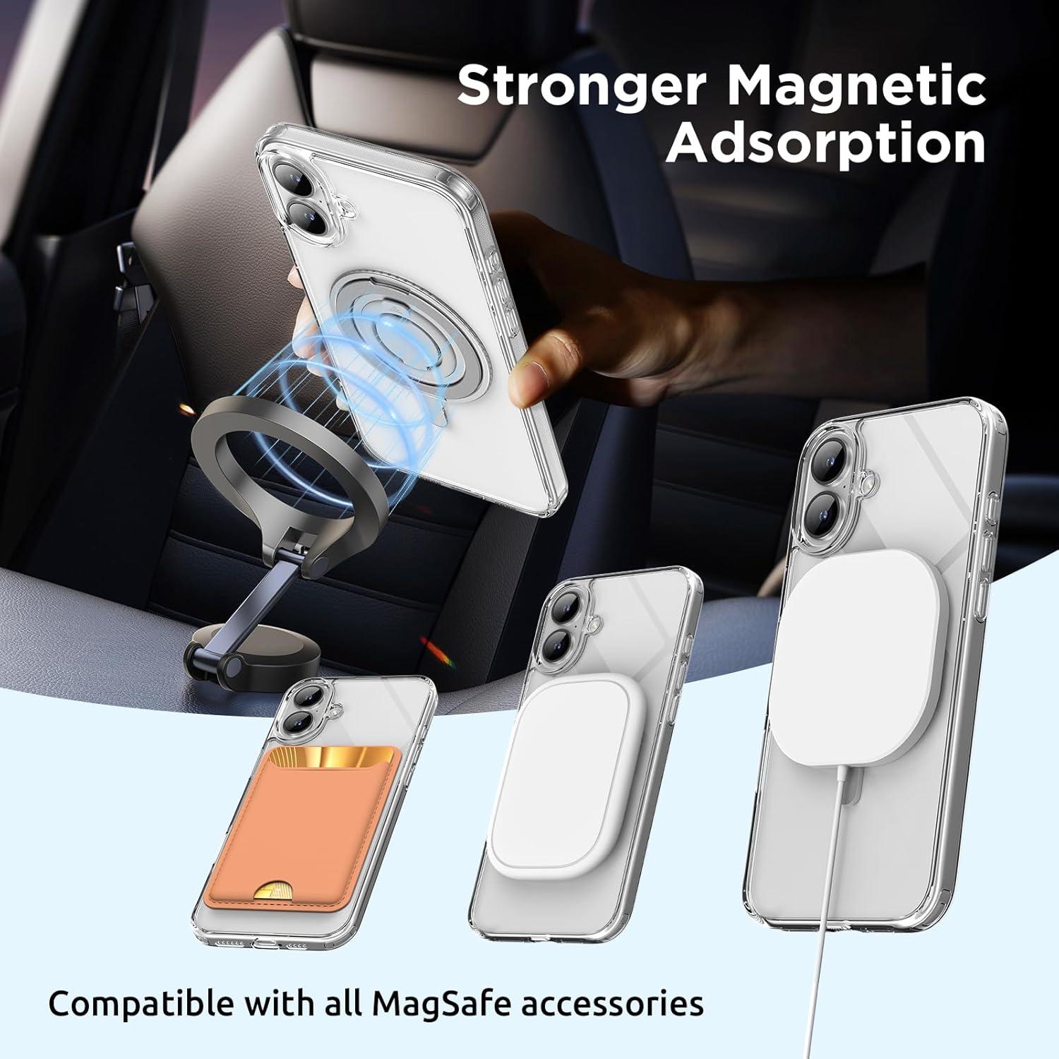 imageSURPHY 360 Magnetic Stand for iPhone 16 Plus Case with Finger Ring Compatible with MagSafe with Screen Protector Ring Stand and Finger Phone Case for 16 Plus 67 inch 2024 Frosted BlackClear