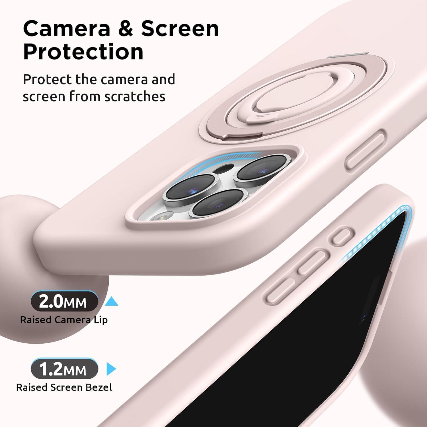 imageSURPHY 360 Magnetic Stand for iPhone 16 Pro Case with Finger Ring Compatible with MagSafe Ring Stand and Finger Ring Phone Case for 16 Pro 63 inch 2024 ClearLight Pink