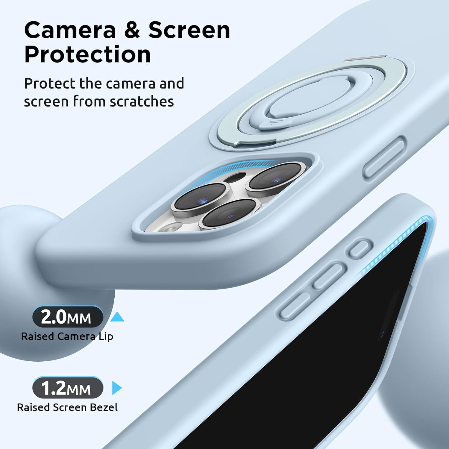 imageSURPHY 360 Magnetic Stand for iPhone 16 Pro Max Case with Finger Ring Compatible with MagSafe Ring Stand and Finger Ring Phone Case for 16 Pro Max 69 inch 2024 Light PinkCloud Blue