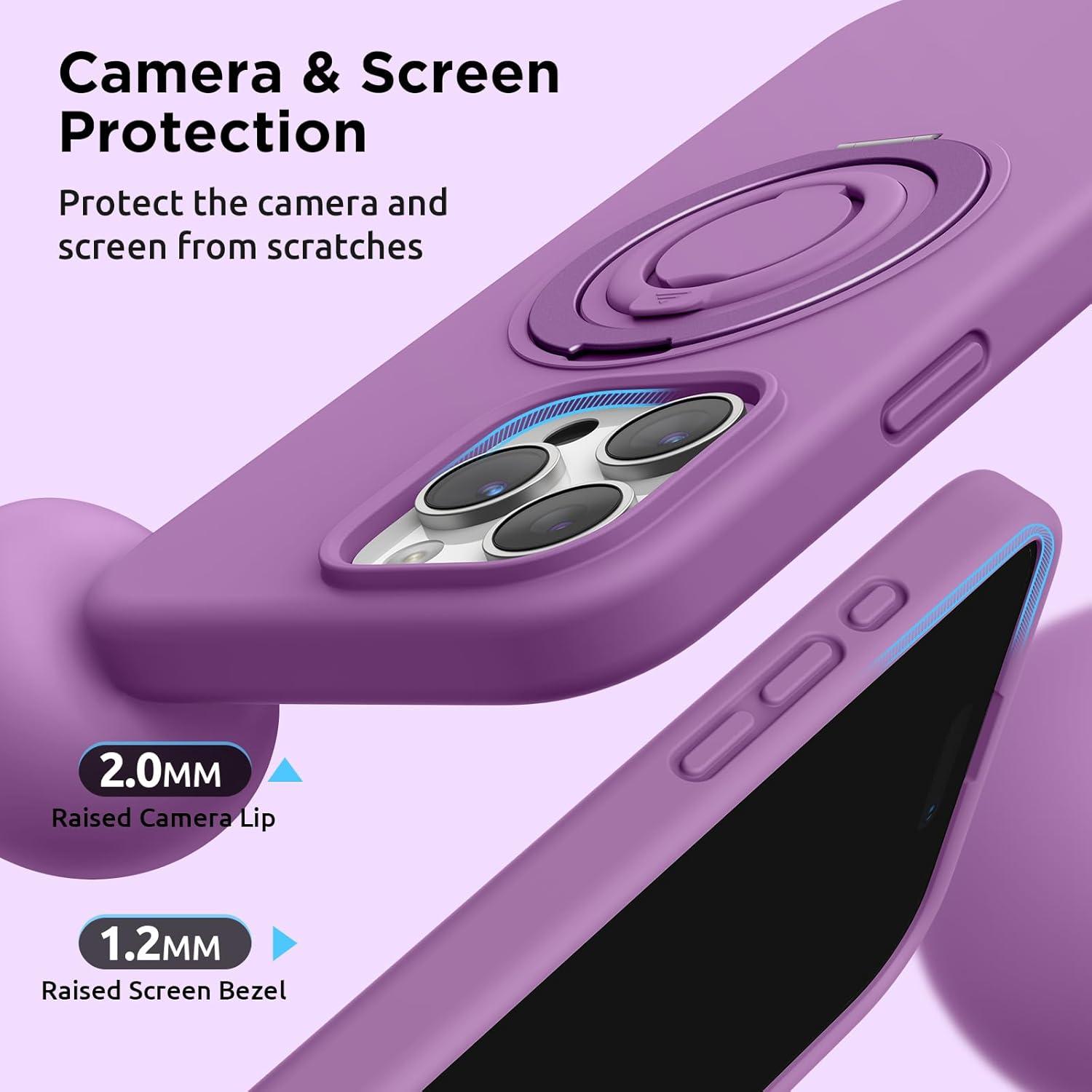 imageSURPHY 360 Magnetic Stand for iPhone 16 Pro Max Case with Finger Ring Compatible with MagSafe Ring Stand and Finger Ring Phone Case for 16 Pro Max 69 inch 2024 Light PinkOrchid Purple