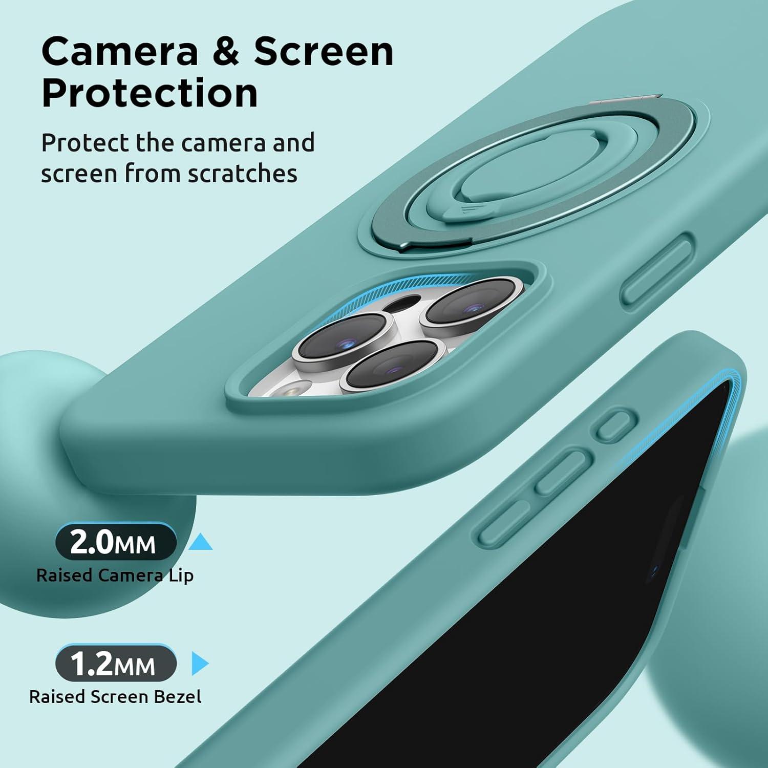 imageSURPHY 360 Magnetic Stand for iPhone 16 Pro Max Case with Finger Ring Compatible with MagSafe Ring Stand and Finger Ring Phone Case for 16 Pro Max 69 inch 2024 Light PinkGreen