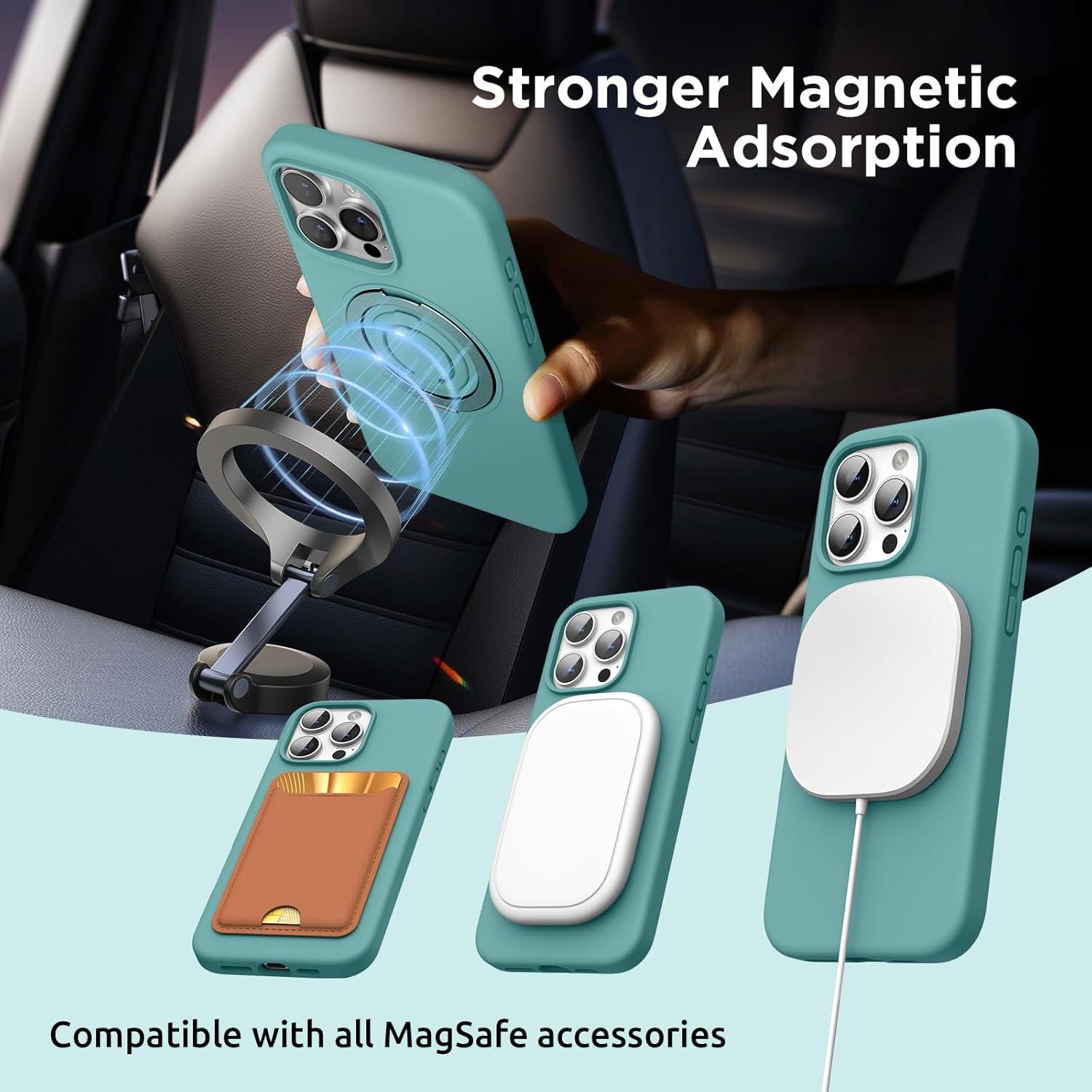 imageSURPHY 360 Magnetic Stand for iPhone 16 Pro Max Case with Finger Ring Compatible with MagSafe Ring Stand and Finger Ring Phone Case for 16 Pro Max 69 inch 2024 Light PinkGreen