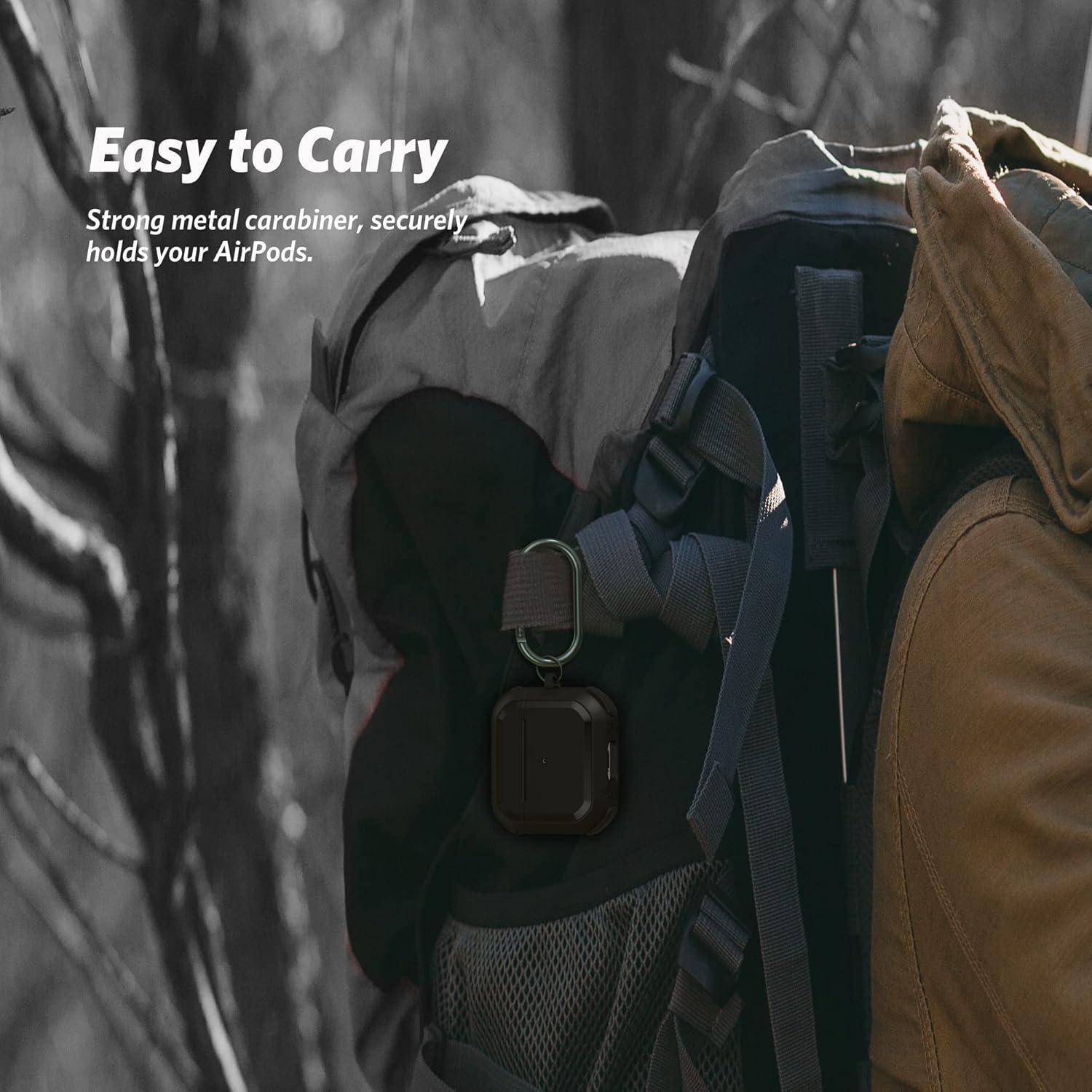 imageSURPHY Armor Case Designed for AirPods 3 Case 2021 Rugged Protective Case with Keychain for Airpods 3rd Generation Front LED Visible Black