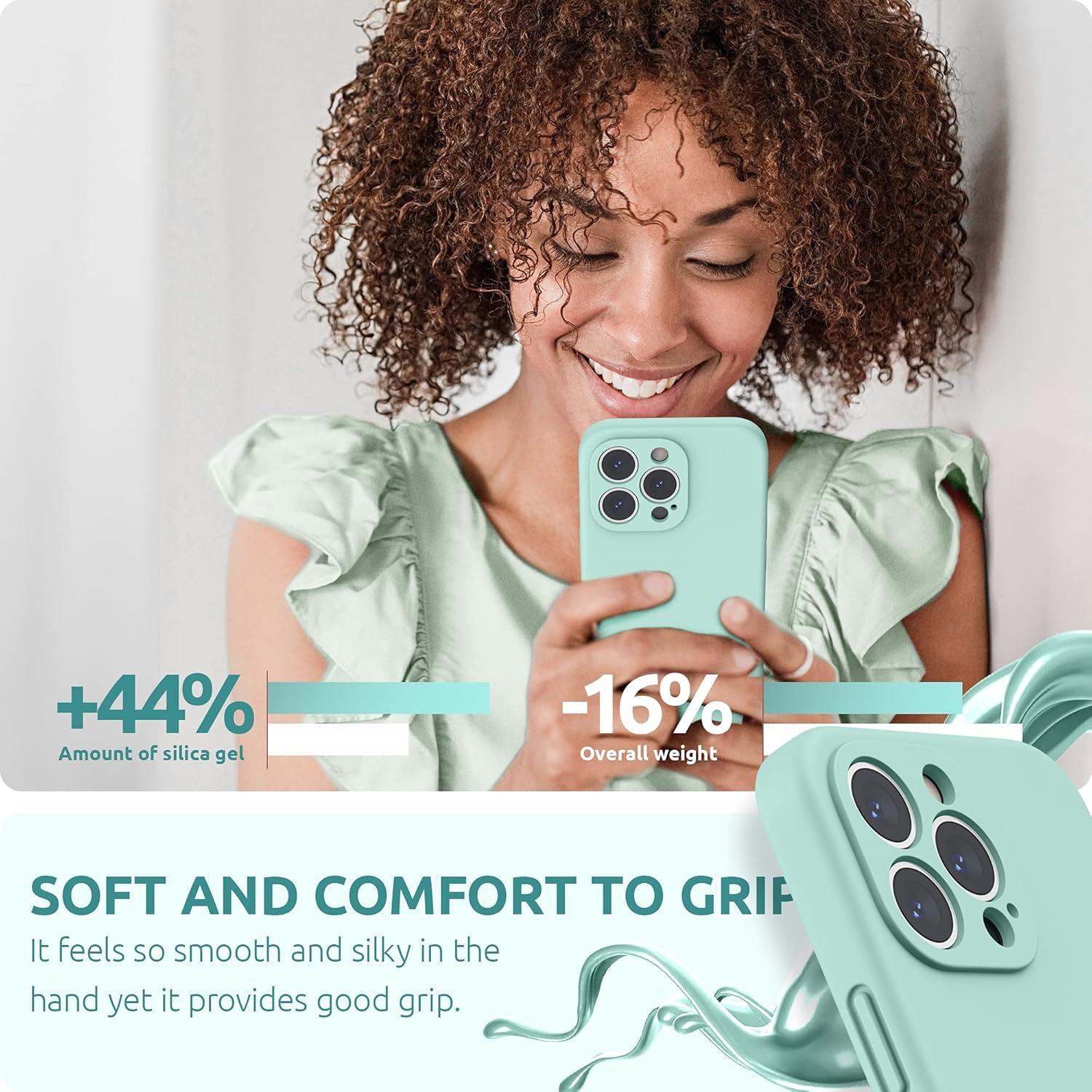 imageSURPHY Case for iPhone 13 Pro Case with Screen Protector 13 Pro Liquid Silicone Phone Cases Camera Protection ampamp Soft Microfiber Lining Pink SandMint Green