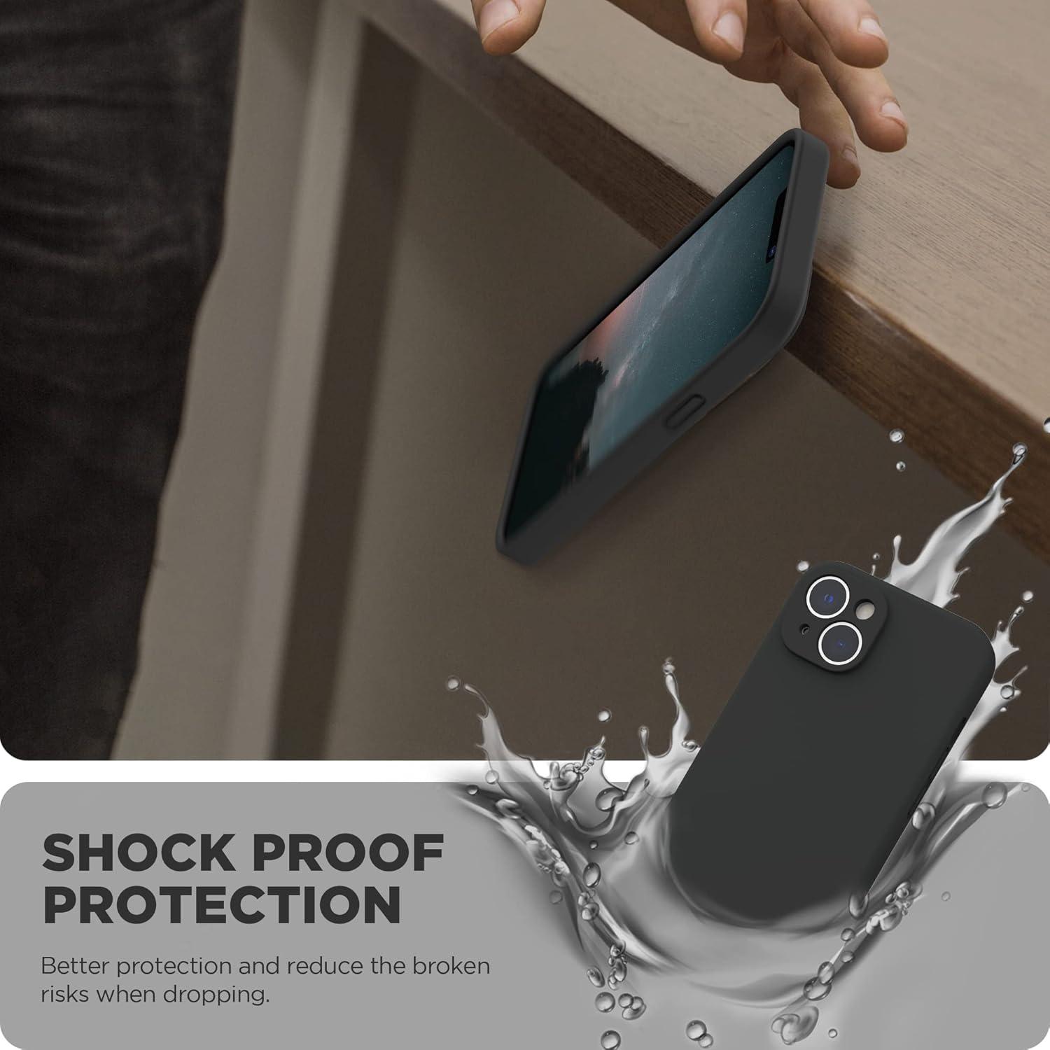 imageSURPHY Case for iPhone 14 Plus Case with Screen Protector and Camera Protection Liquid Silicone Phone Case with Soft Microfiber Lining Pink SandBlack