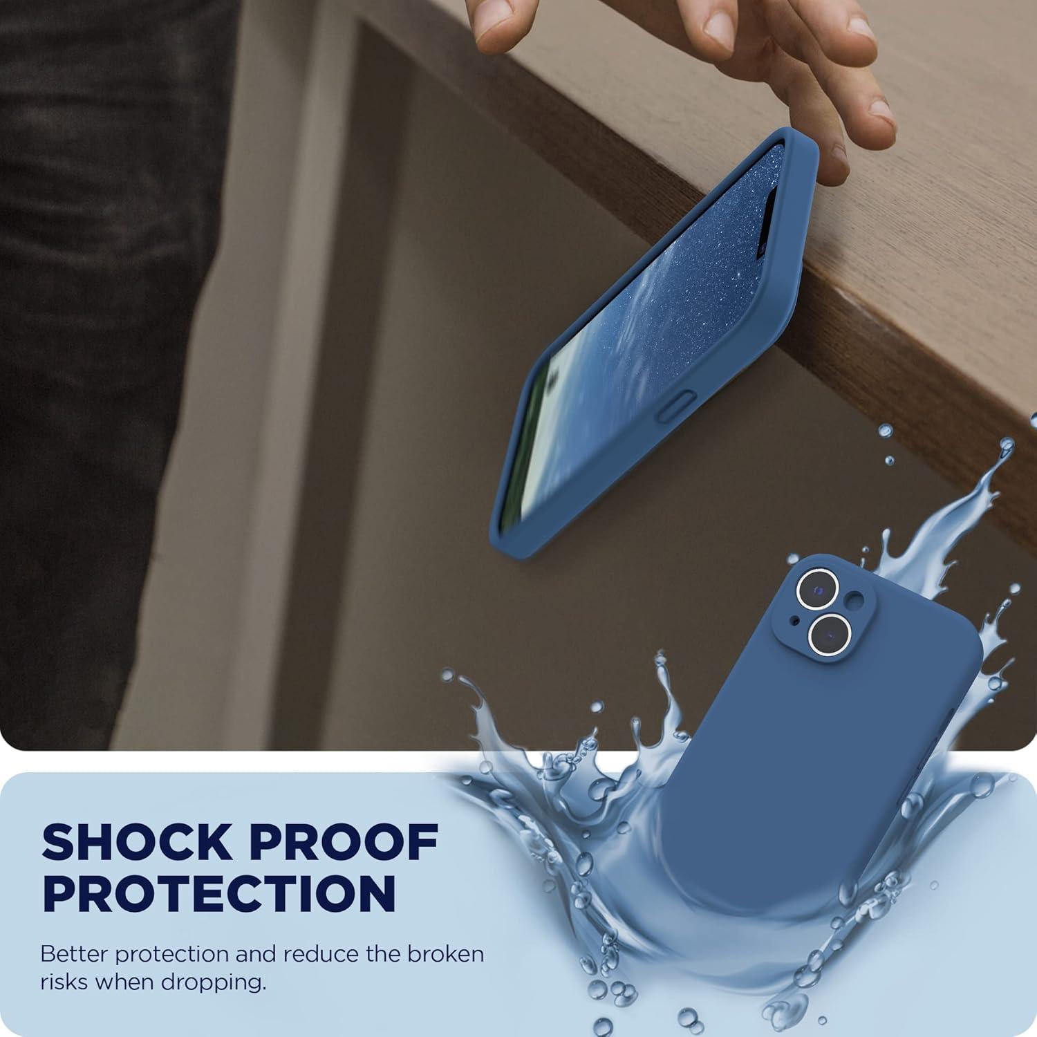 imageSURPHY Case for iPhone 14 Plus Case with Screen Protector and Camera Protection Liquid Silicone Phone Case with Soft Microfiber Lining Pink SandBlue Jay