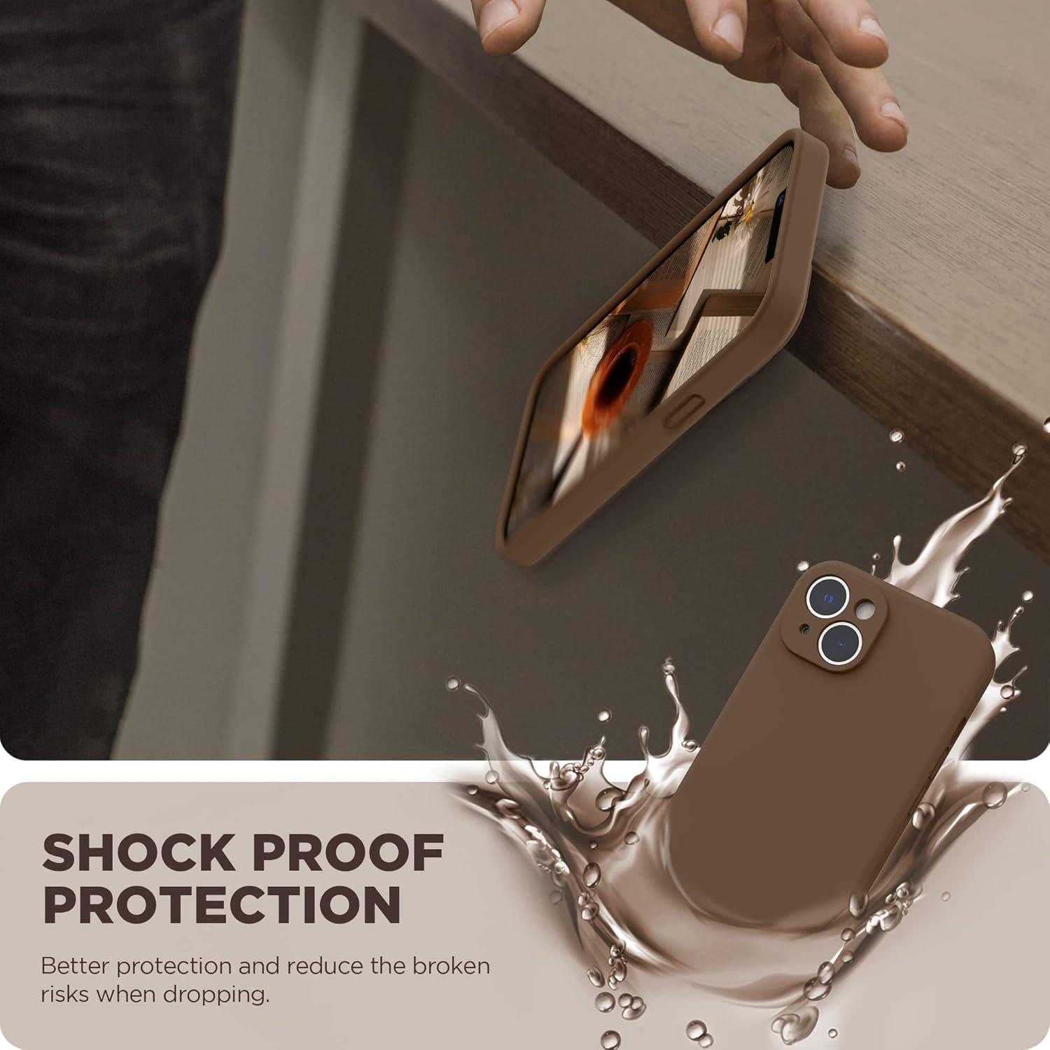 imageSURPHY Case for iPhone 14 Plus Case with Screen Protector and Camera Protection Liquid Silicone Phone Case with Soft Microfiber Lining Pink SandBrown