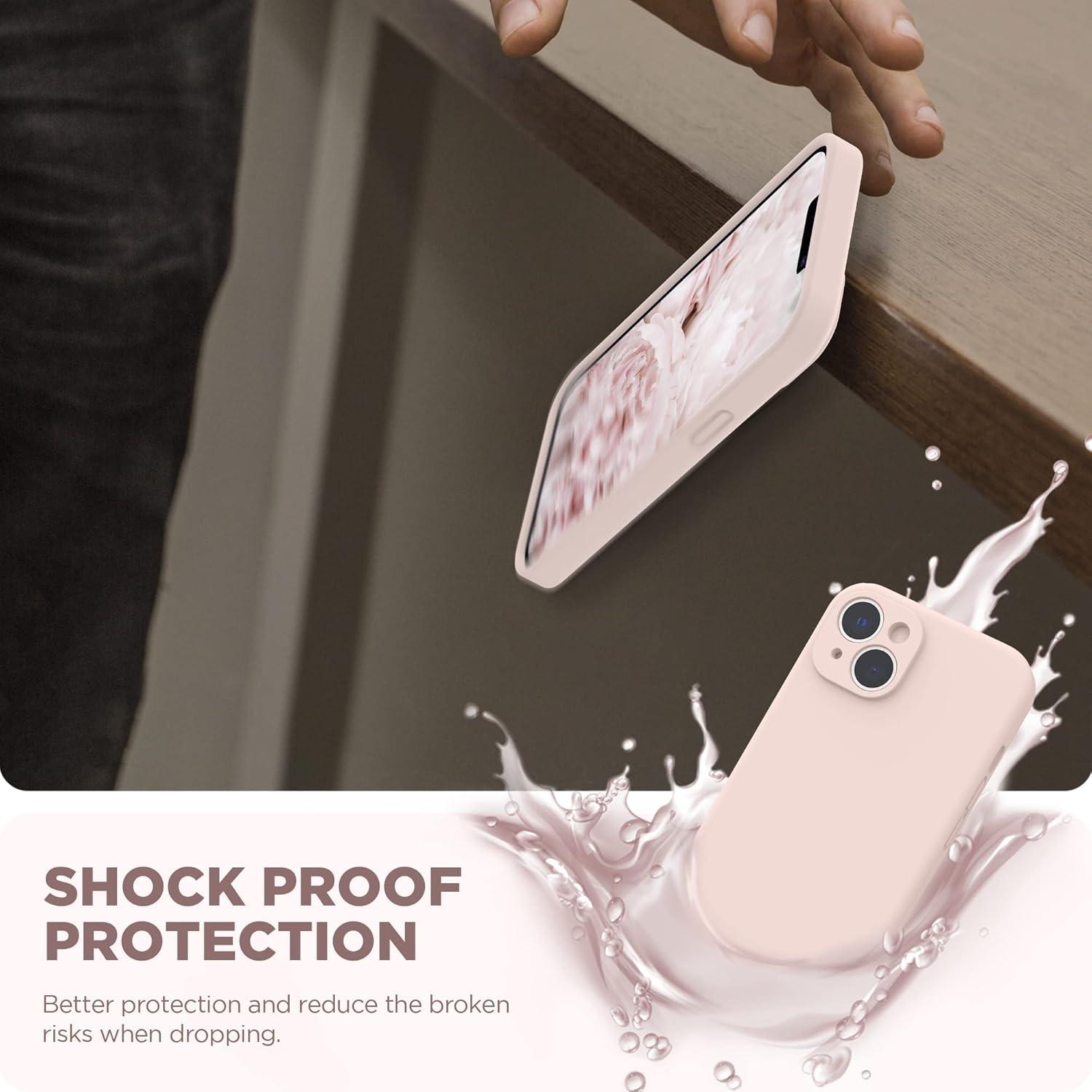 imageSURPHY Case for iPhone 14 Plus Case with Screen Protector and Camera Protection Liquid Silicone Phone Case with Soft Microfiber Lining Pink SandChalk Pink