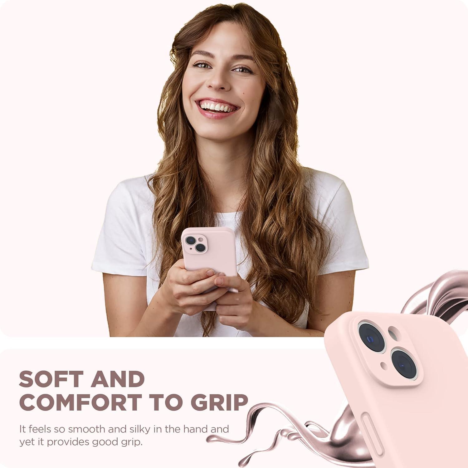 imageSURPHY Case for iPhone 14 Plus Case with Screen Protector and Camera Protection Liquid Silicone Phone Case with Soft Microfiber Lining Pink SandChalk Pink