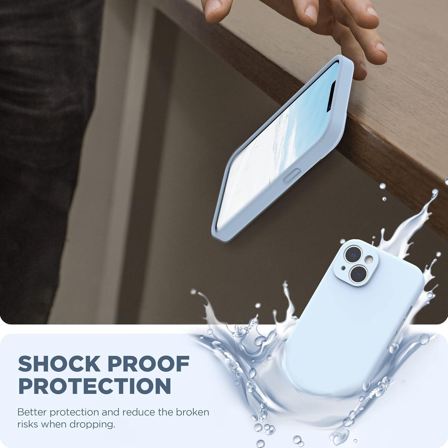 imageSURPHY Case for iPhone 14 Plus Case with Screen Protector and Camera Protection Liquid Silicone Phone Case with Soft Microfiber Lining Pink SandCloud Blue