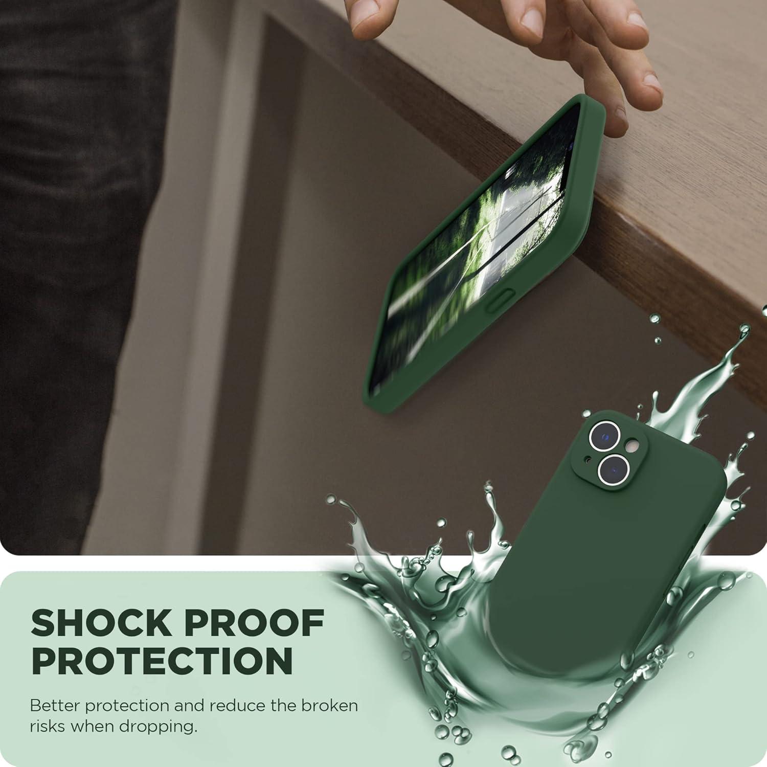 imageSURPHY Case for iPhone 14 Plus Case with Screen Protector and Camera Protection Liquid Silicone Phone Case with Soft Microfiber Lining Pink SandClover Green