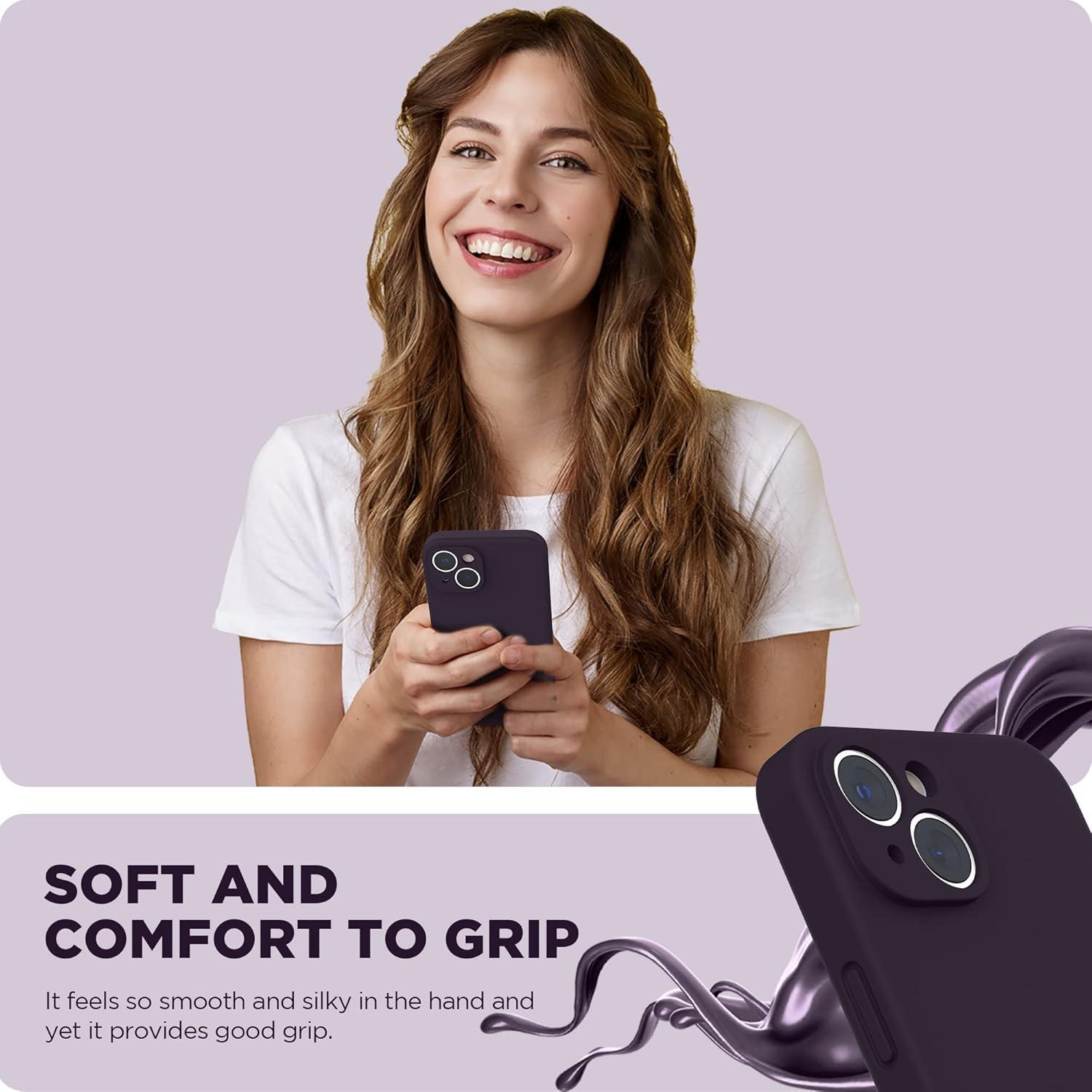 imageSURPHY Case for iPhone 14 Plus Case with Screen Protector and Camera Protection Liquid Silicone Phone Case with Soft Microfiber Lining Pink SandElderberry