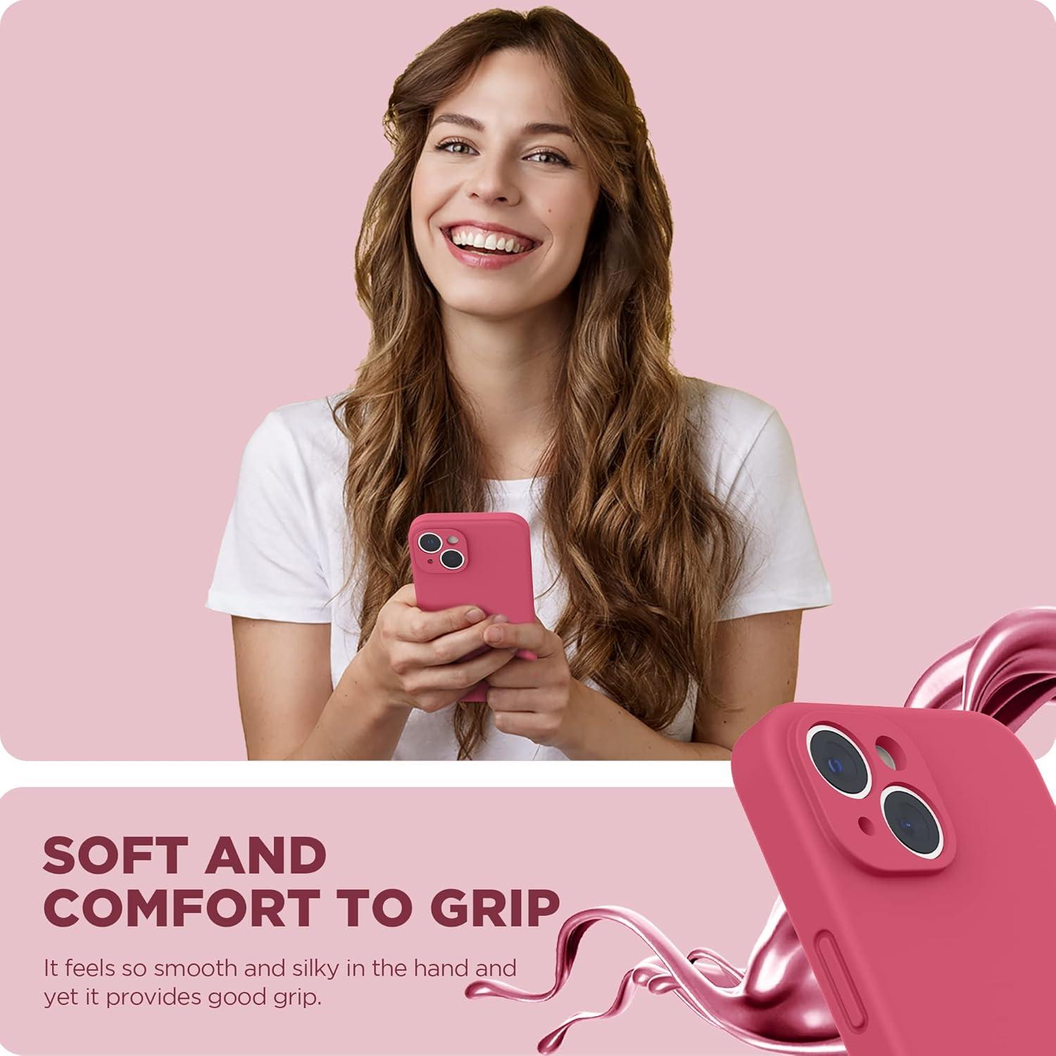 imageSURPHY Case for iPhone 14 Plus Case with Screen Protector and Camera Protection Liquid Silicone Phone Case with Soft Microfiber Lining Pink SandHibiscus