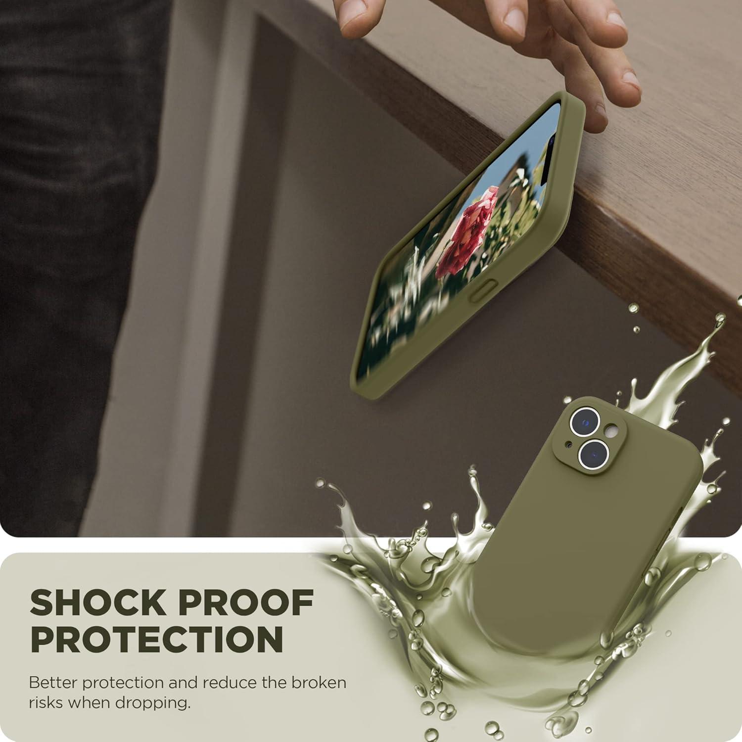 imageSURPHY Case for iPhone 14 Plus Case with Screen Protector and Camera Protection Liquid Silicone Phone Case with Soft Microfiber Lining Pink SandKhaki Green