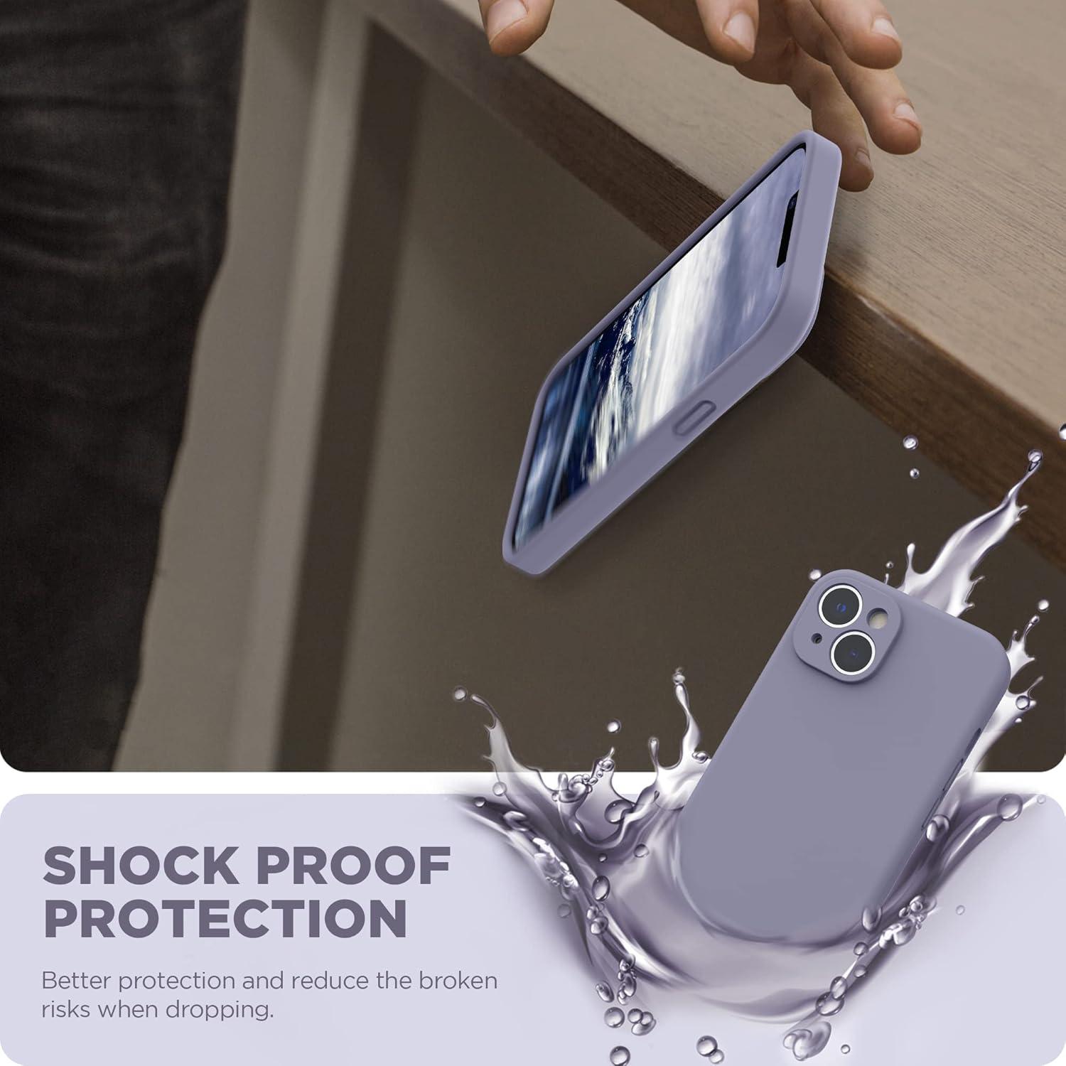 imageSURPHY Case for iPhone 14 Plus Case with Screen Protector and Camera Protection Liquid Silicone Phone Case with Soft Microfiber Lining Pink SandLavender Gray