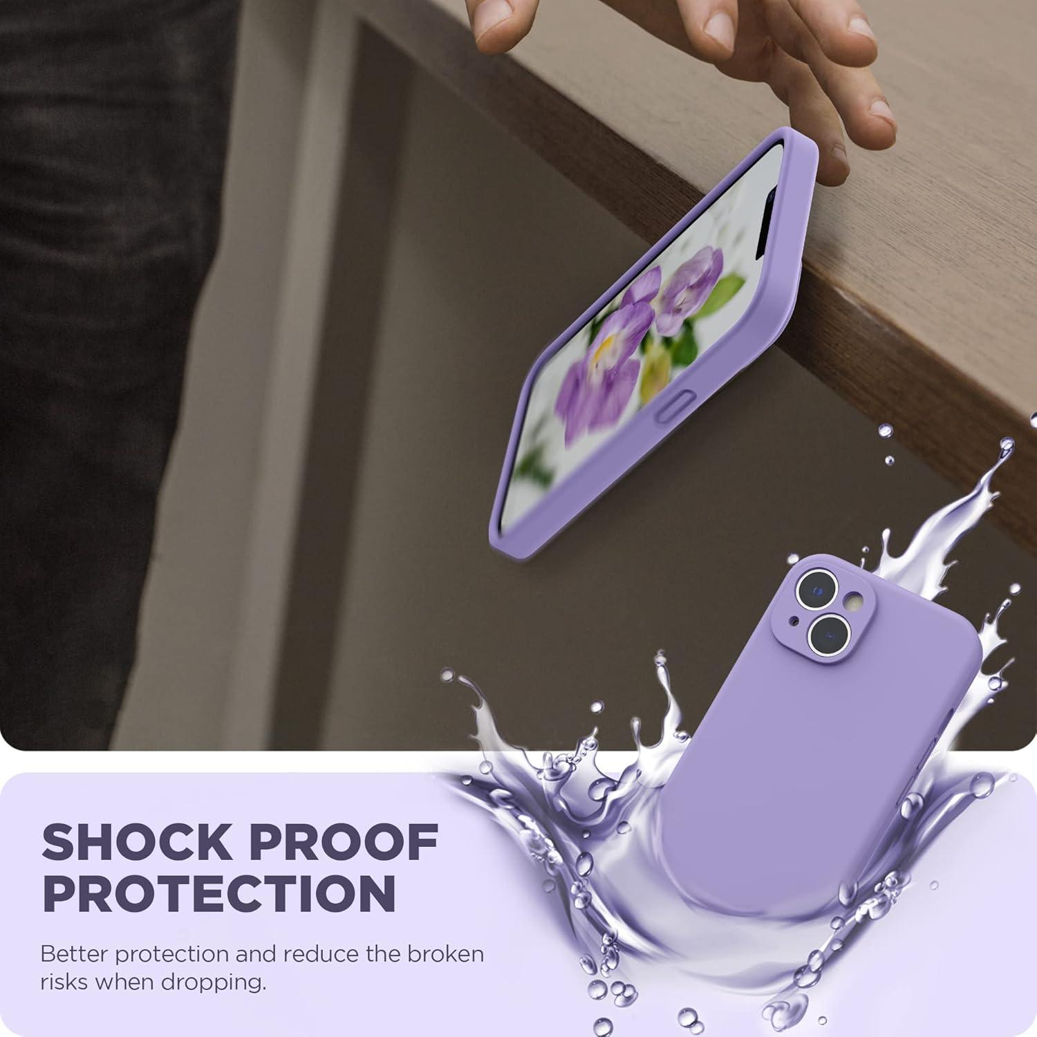 imageSURPHY Case for iPhone 14 Plus Case with Screen Protector and Camera Protection Liquid Silicone Phone Case with Soft Microfiber Lining Pink SandLight Purple