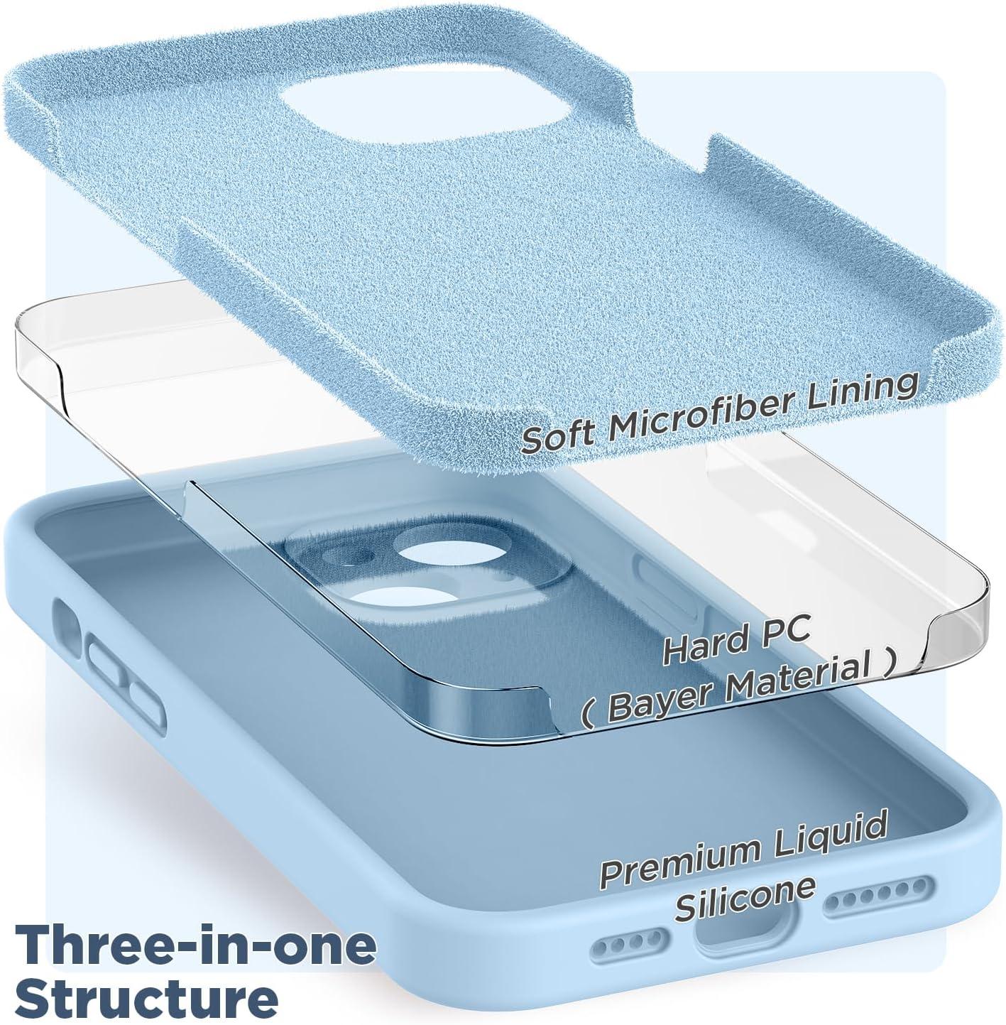 imageSURPHY Case for iPhone 14 Plus Case with Screen Protector and Camera Protection Liquid Silicone Phone Case with Soft Microfiber Lining Pink SandLight Blue