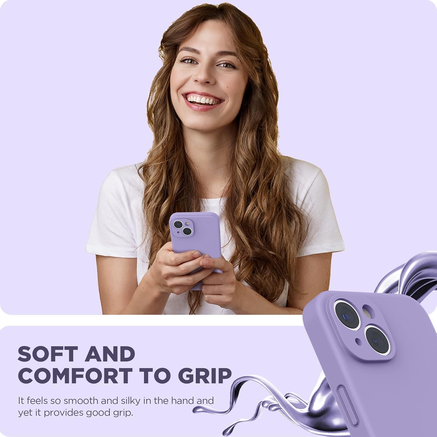 imageSURPHY Case for iPhone 14 Plus Case with Screen Protector and Camera Protection Liquid Silicone Phone Case with Soft Microfiber Lining Pink SandLight Purple