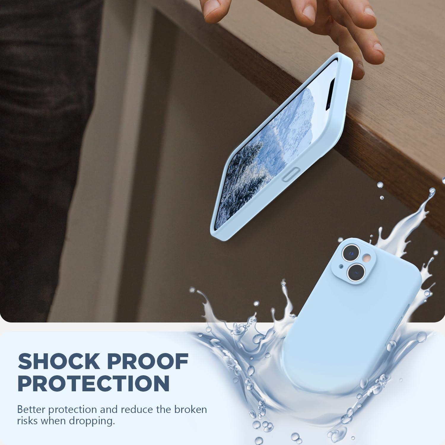 imageSURPHY Case for iPhone 14 Plus Case with Screen Protector and Camera Protection Liquid Silicone Phone Case with Soft Microfiber Lining Pink SandLight Blue