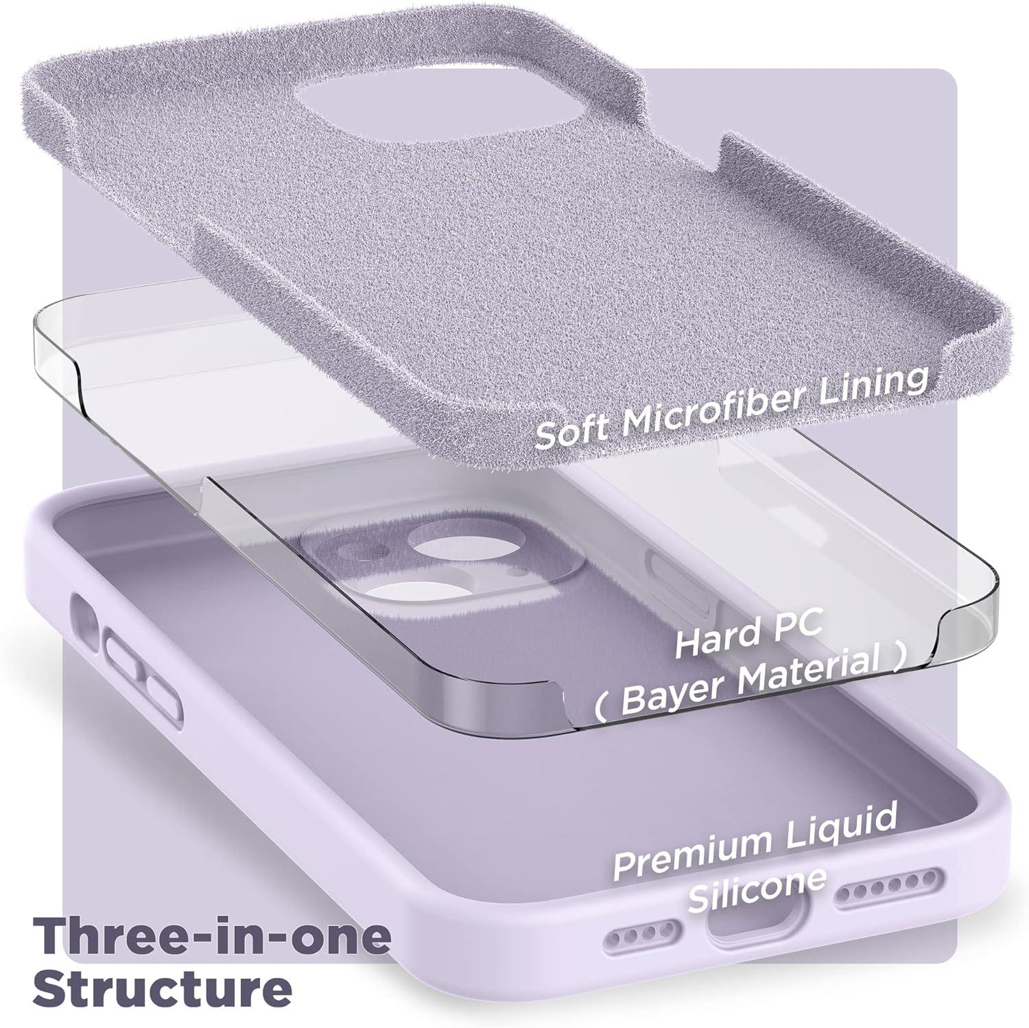 imageSURPHY Case for iPhone 14 Plus Case with Screen Protector and Camera Protection Liquid Silicone Phone Case with Soft Microfiber Lining Pink SandLilac