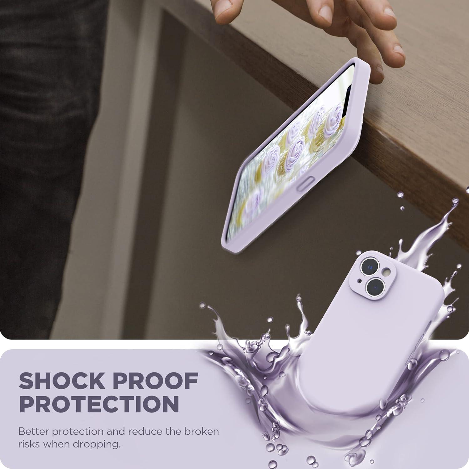 imageSURPHY Case for iPhone 14 Plus Case with Screen Protector and Camera Protection Liquid Silicone Phone Case with Soft Microfiber Lining Pink SandLilac