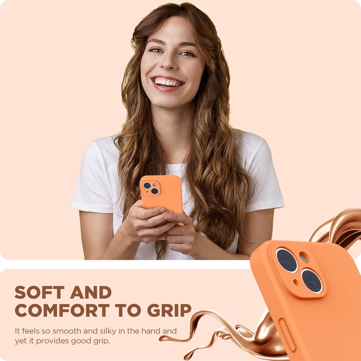 imageSURPHY Case for iPhone 14 Plus Case with Screen Protector and Camera Protection Liquid Silicone Phone Case with Soft Microfiber Lining Pink SandMarigold Orange