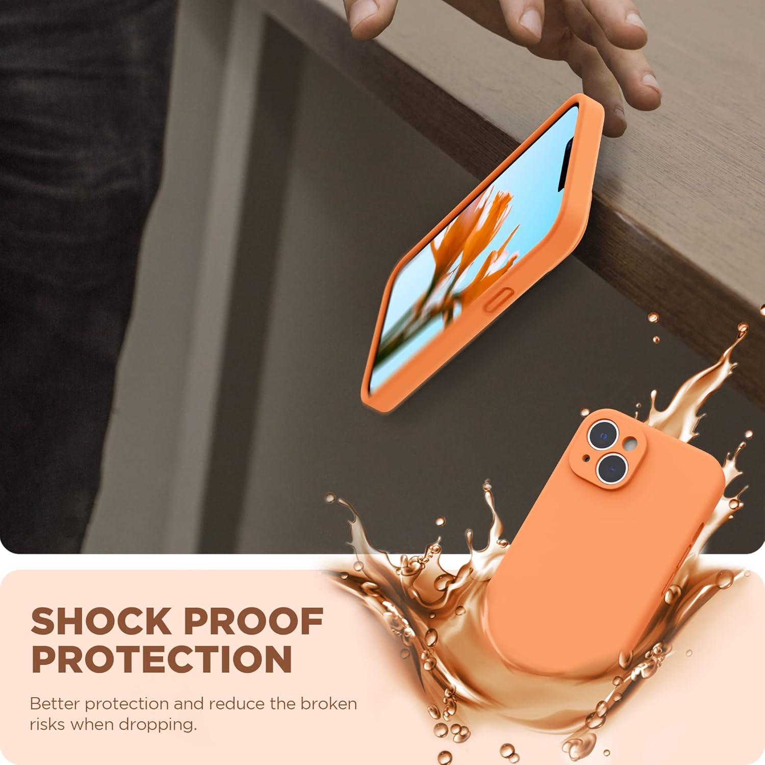 imageSURPHY Case for iPhone 14 Plus Case with Screen Protector and Camera Protection Liquid Silicone Phone Case with Soft Microfiber Lining Pink SandMarigold Orange