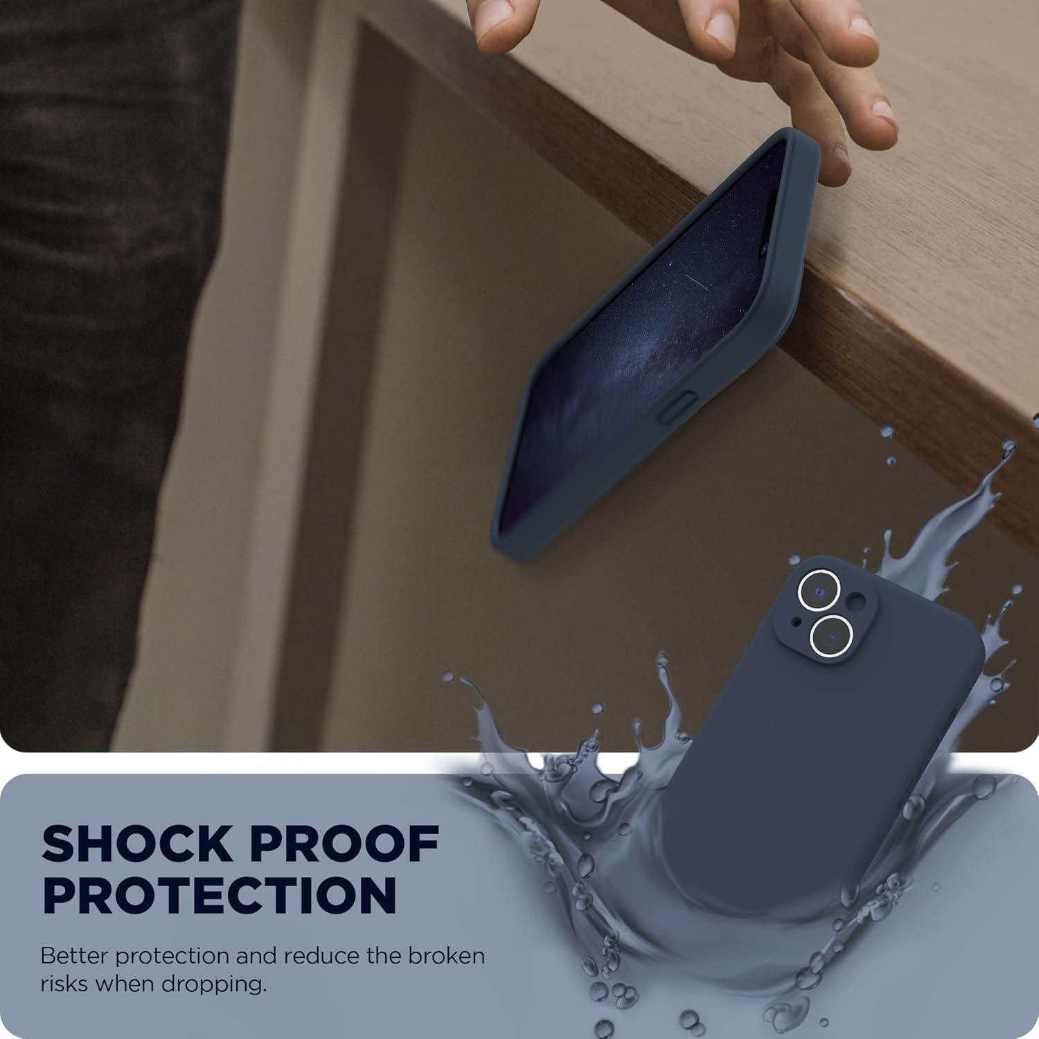 imageSURPHY Case for iPhone 14 Plus Case with Screen Protector and Camera Protection Liquid Silicone Phone Case with Soft Microfiber Lining Pink SandMidnight Blue