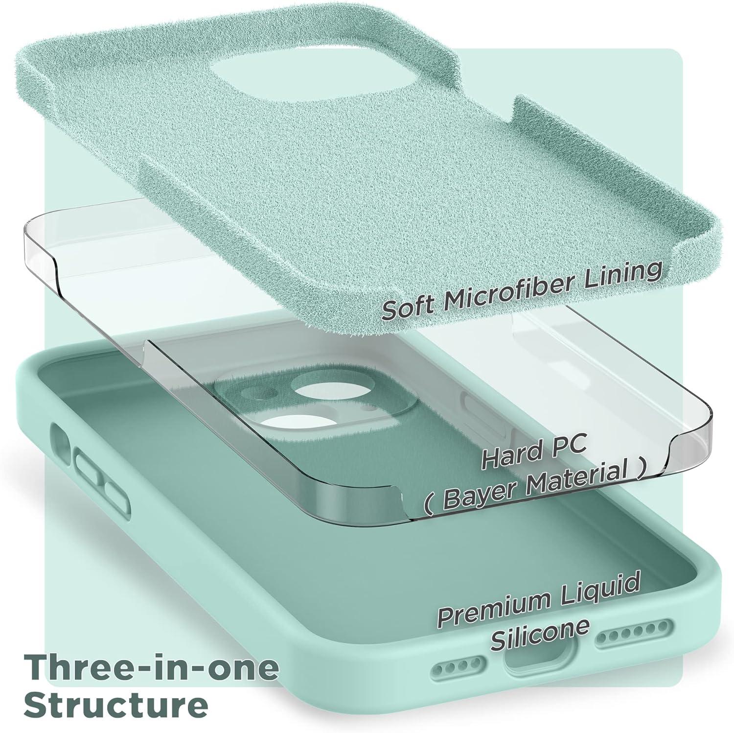 imageSURPHY Case for iPhone 14 Plus Case with Screen Protector and Camera Protection Liquid Silicone Phone Case with Soft Microfiber Lining Pink SandMint Green