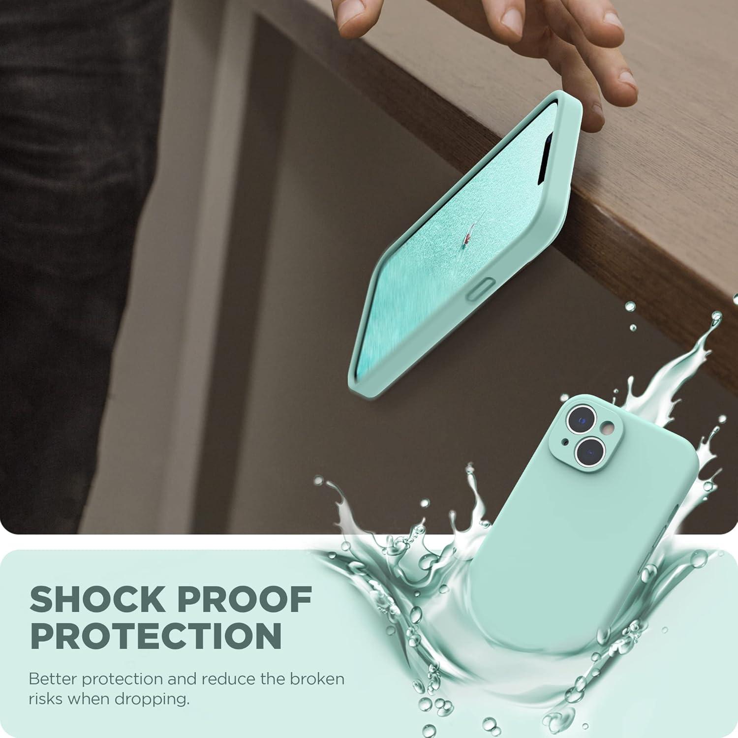 imageSURPHY Case for iPhone 14 Plus Case with Screen Protector and Camera Protection Liquid Silicone Phone Case with Soft Microfiber Lining Pink SandMint Green