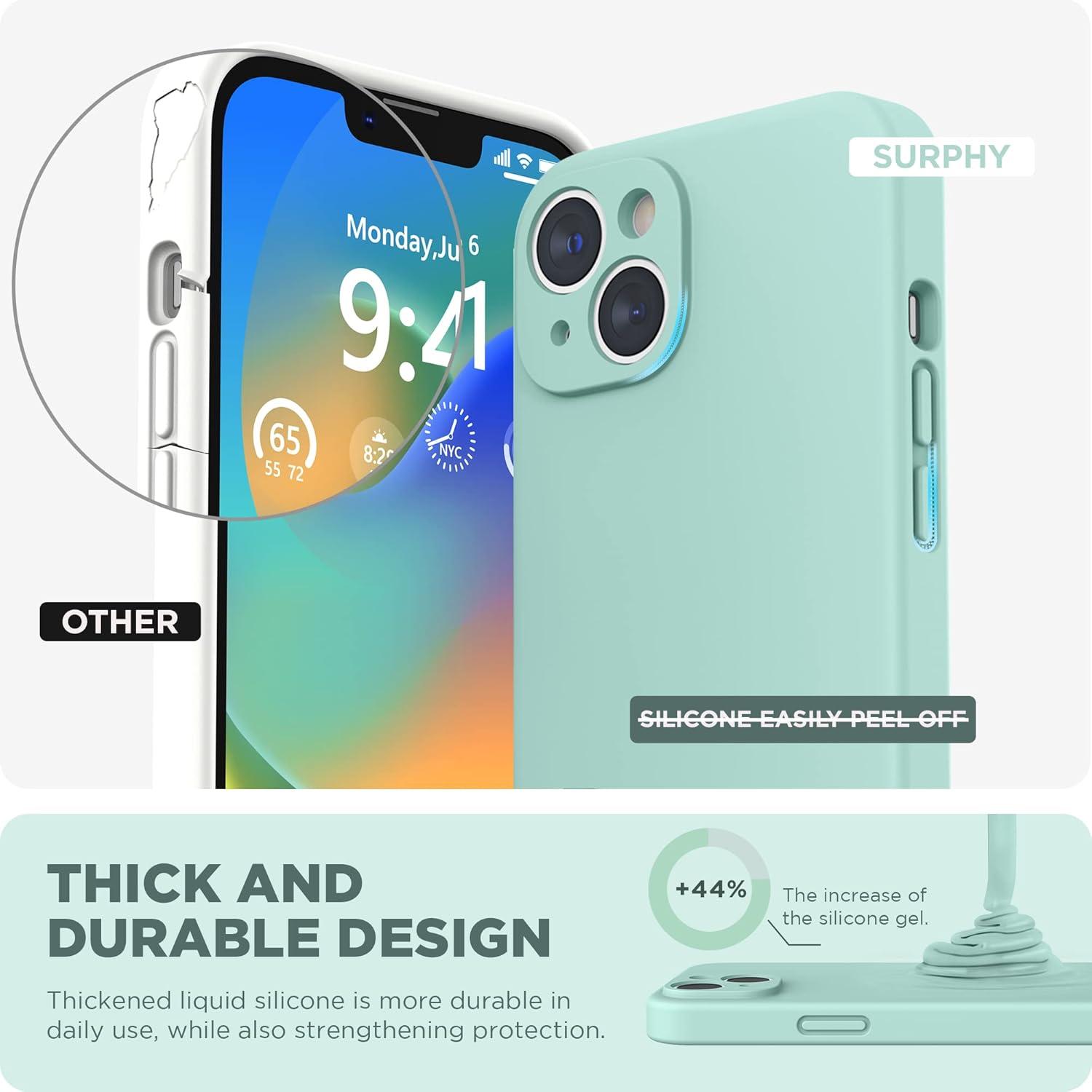 imageSURPHY Case for iPhone 14 Plus Case with Screen Protector and Camera Protection Liquid Silicone Phone Case with Soft Microfiber Lining Pink SandMint Green