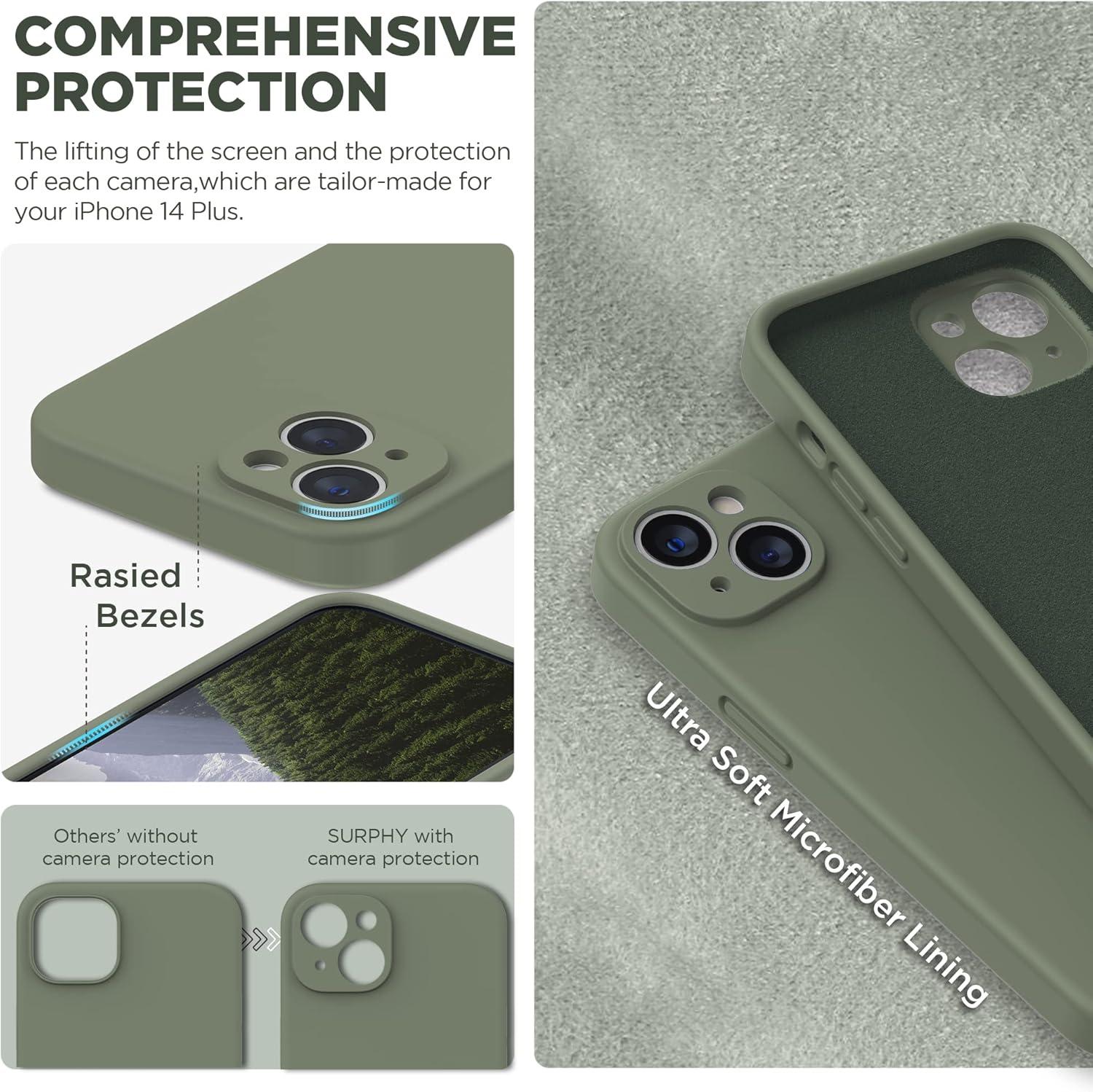 imageSURPHY Case for iPhone 14 Plus Case with Screen Protector and Camera Protection Liquid Silicone Phone Case with Soft Microfiber Lining Pink SandOlive