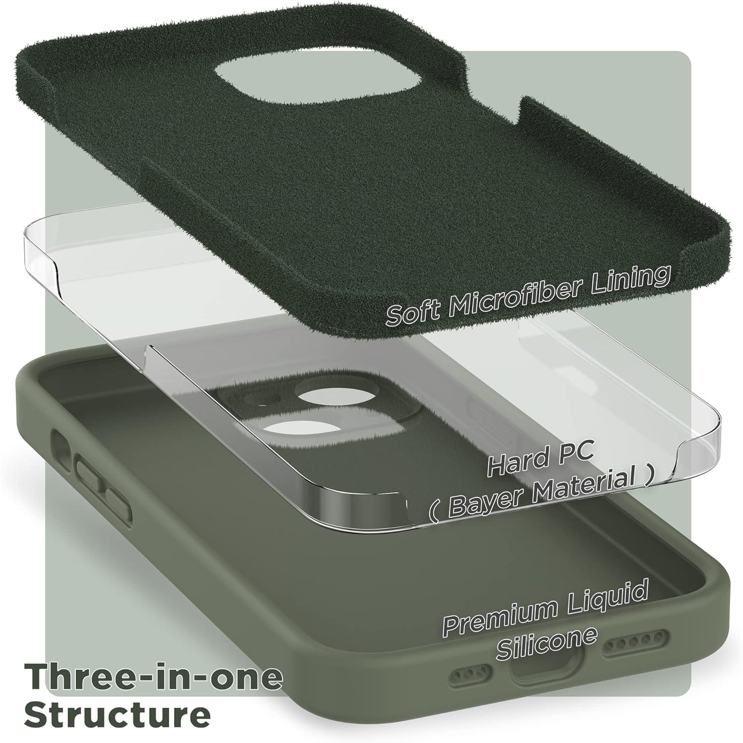 imageSURPHY Case for iPhone 14 Plus Case with Screen Protector and Camera Protection Liquid Silicone Phone Case with Soft Microfiber Lining Pink SandOlive