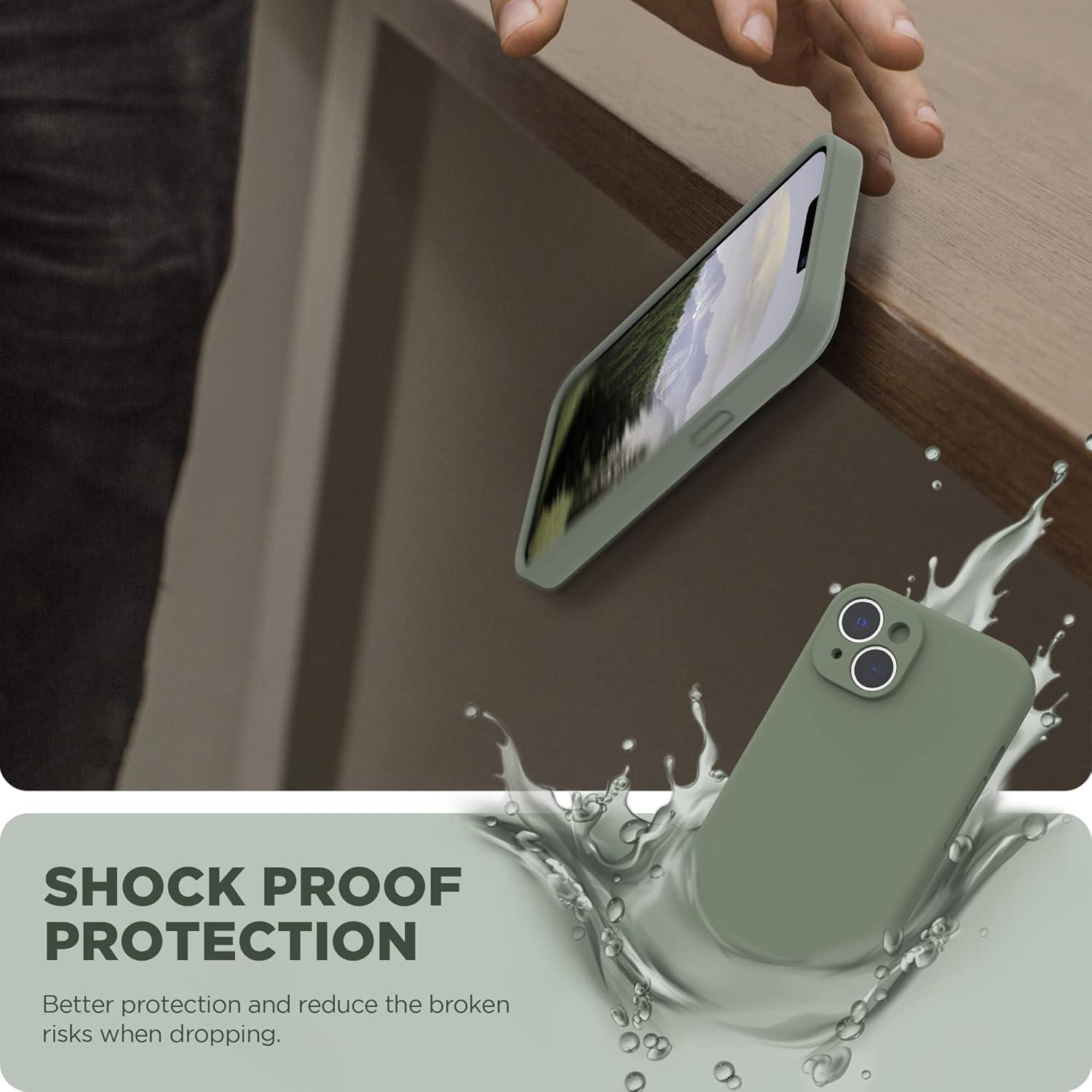 imageSURPHY Case for iPhone 14 Plus Case with Screen Protector and Camera Protection Liquid Silicone Phone Case with Soft Microfiber Lining Pink SandOlive